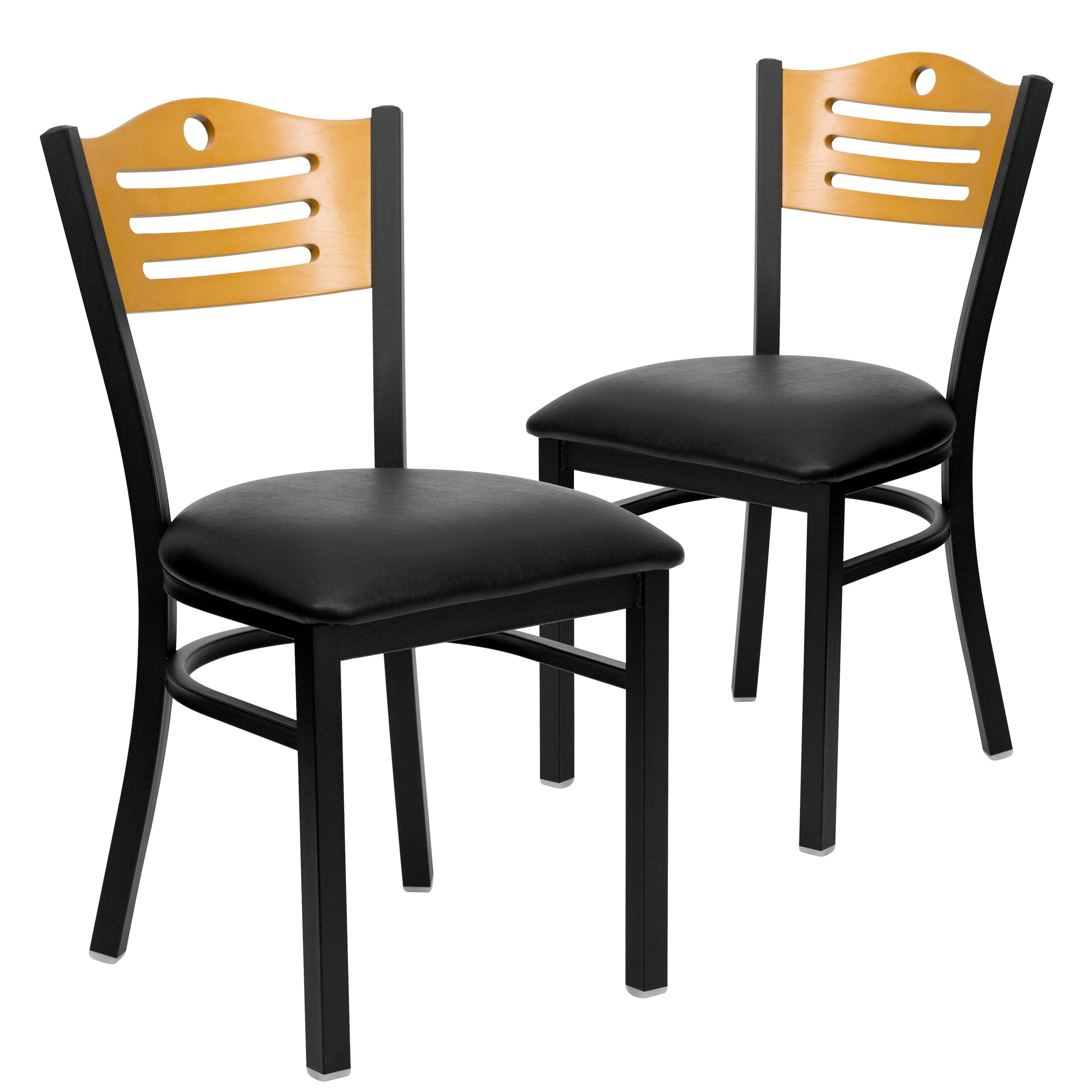 Black Vinyl and Metal Slat Back Dining Chairs, Set of 2