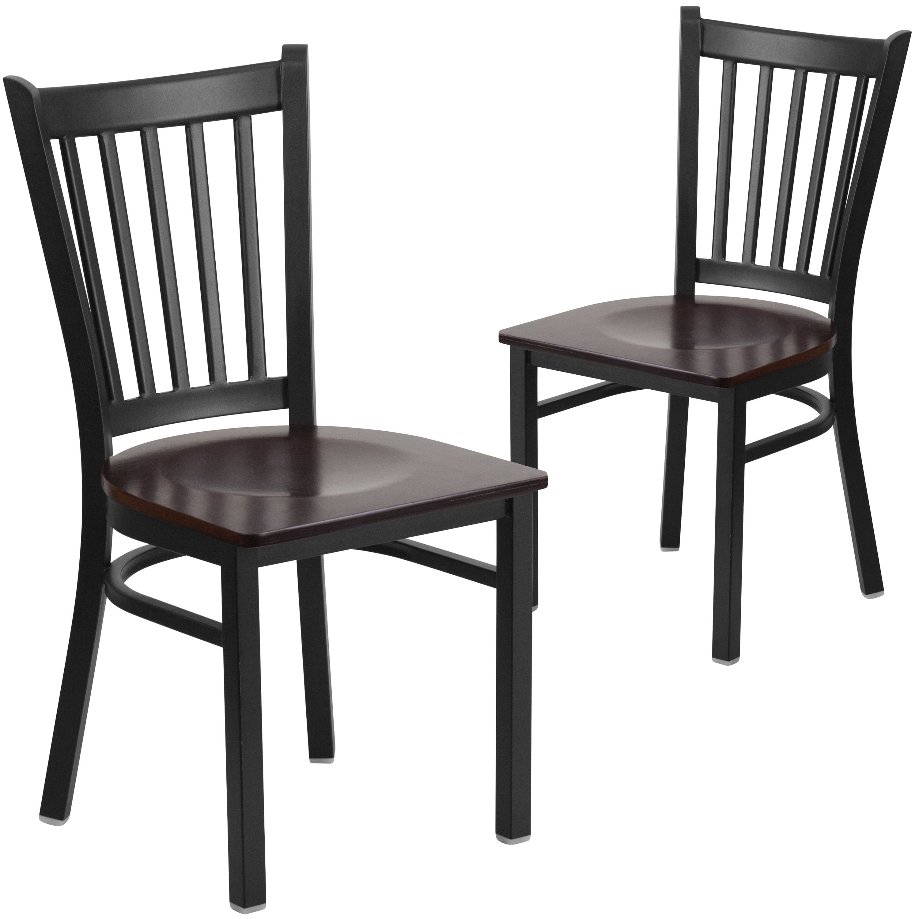 Chic Black Metal and Walnut Wood Mid-Back Bar Chair, Set of 2