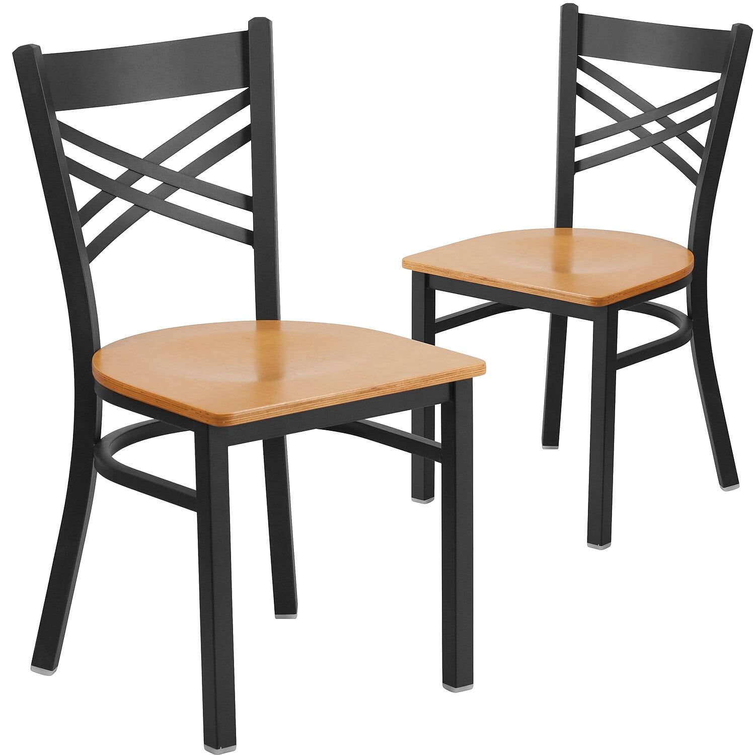 Natural Wood and Black Metal Cross Back Side Chair Set