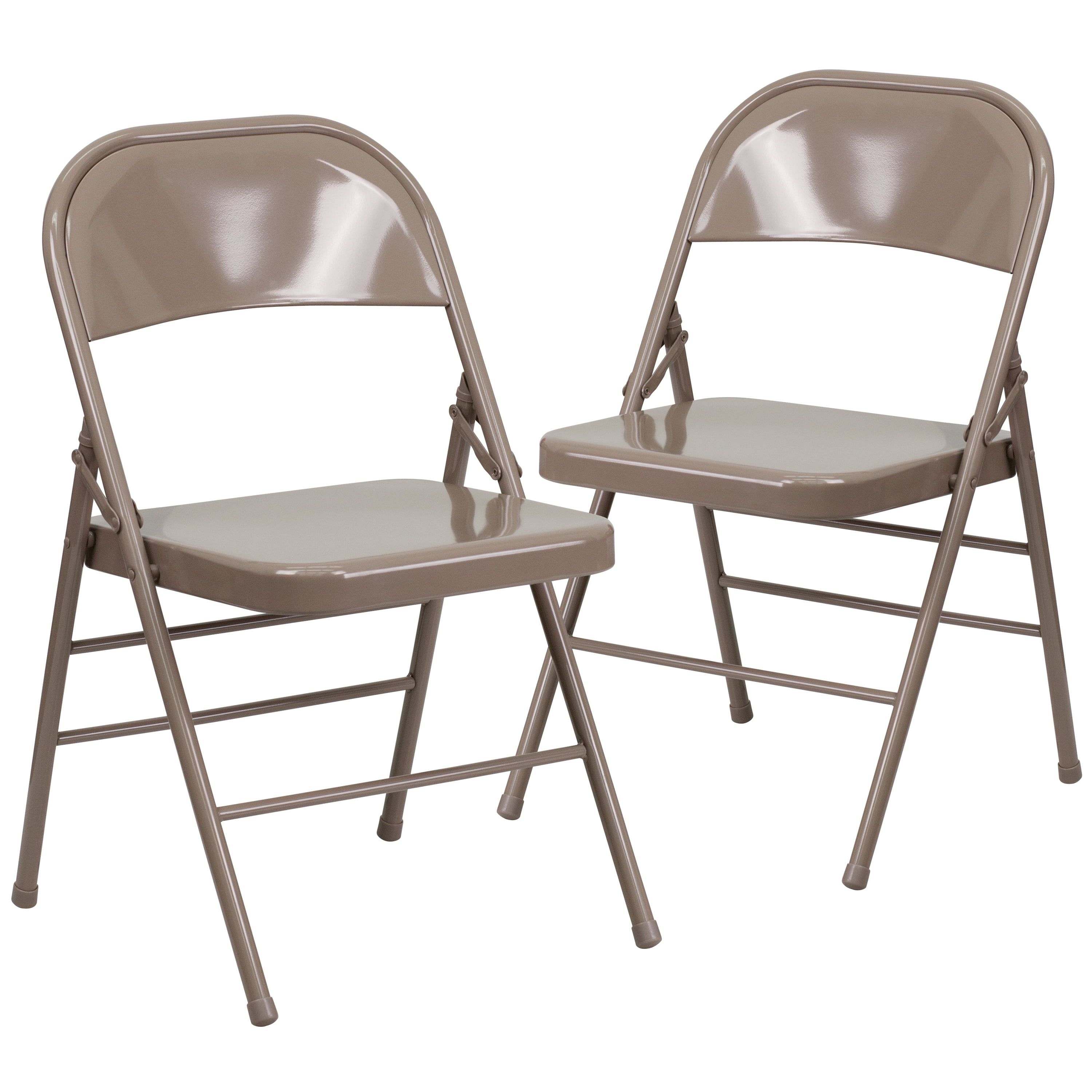 Beige Metal Double Hinged Folding Chairs, 2-Pack