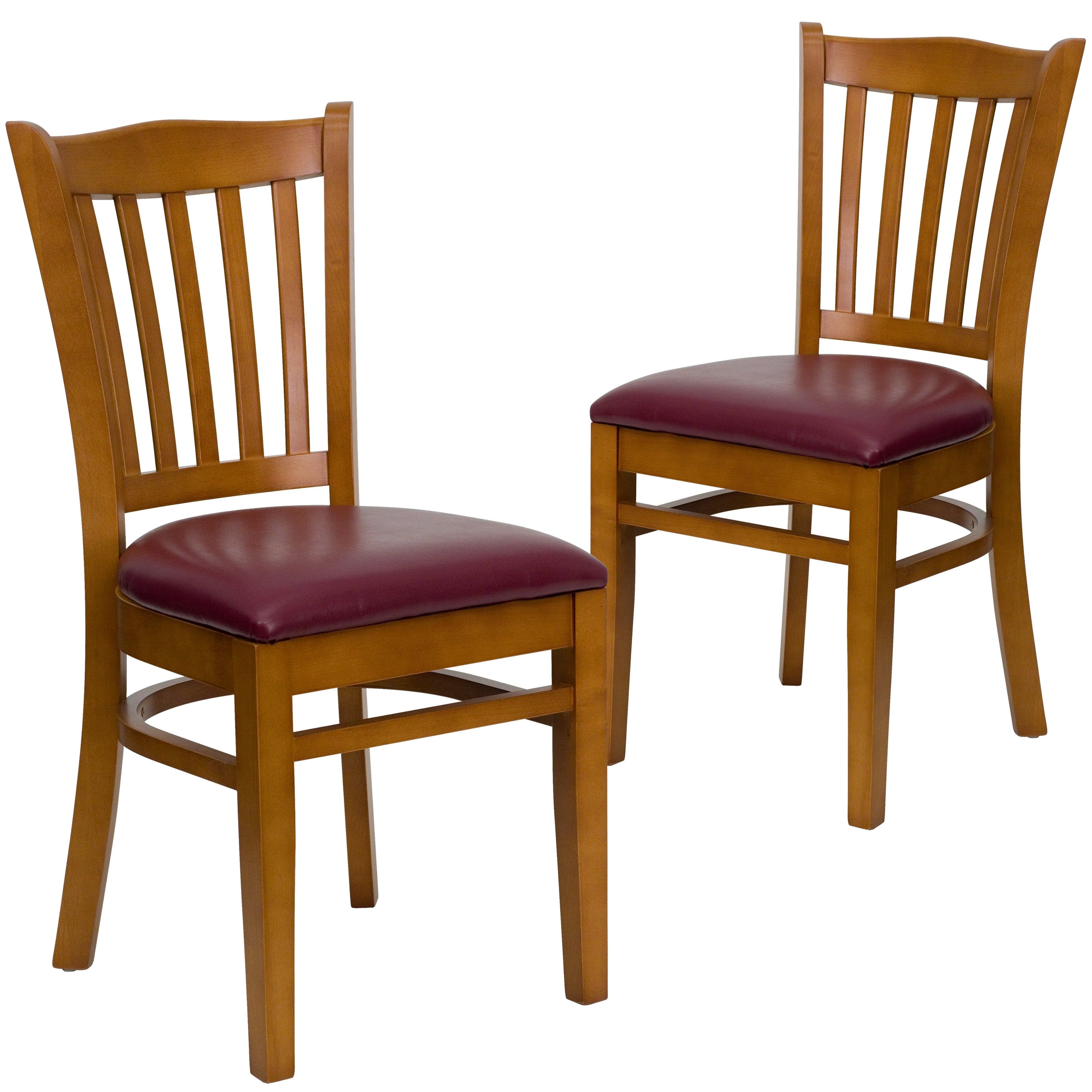 Cherry Wood Mid-Back Dining Chair with Burgundy Vinyl Seat