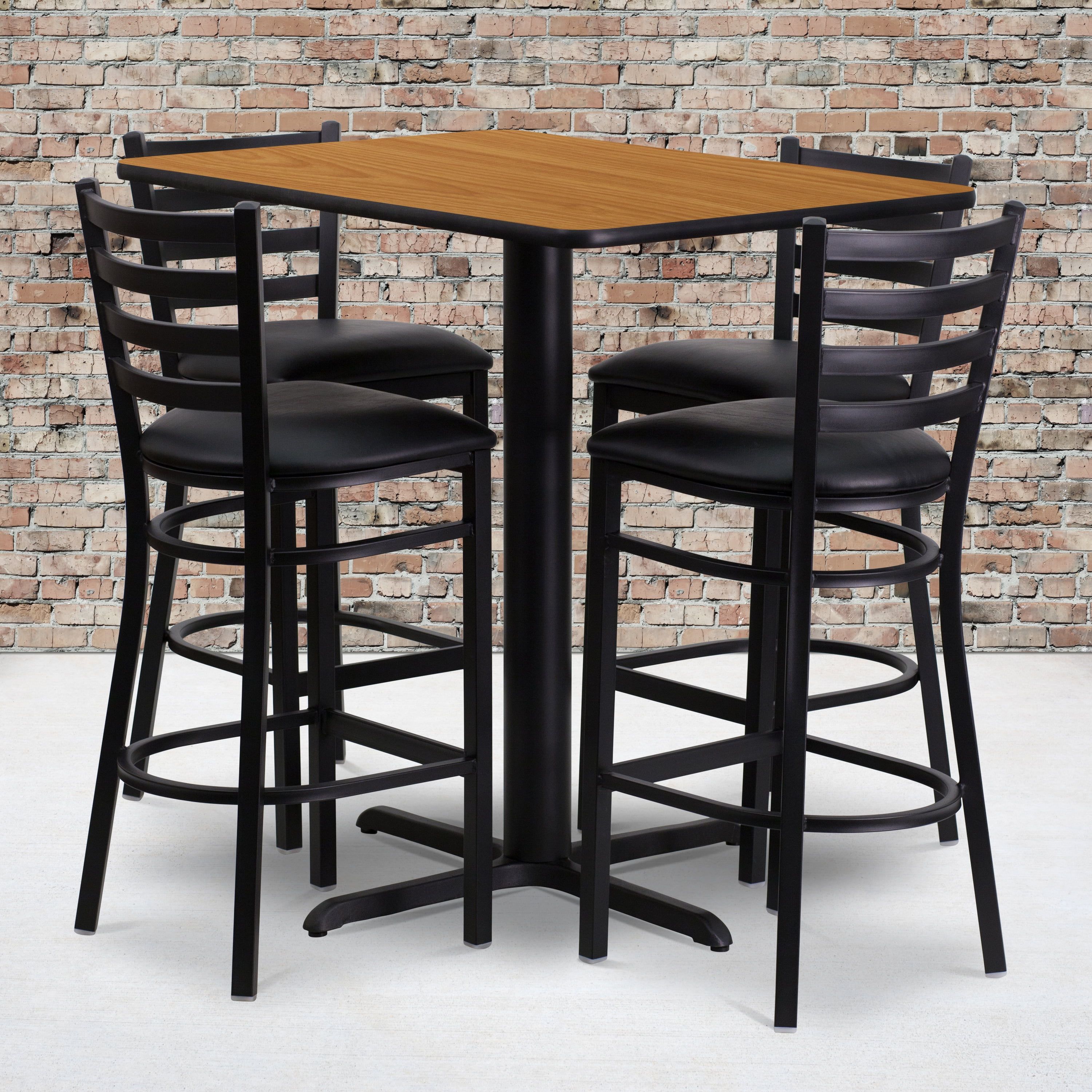 42'' Rectangular Brown Laminate Pub Table Set with 4 Black Barstools