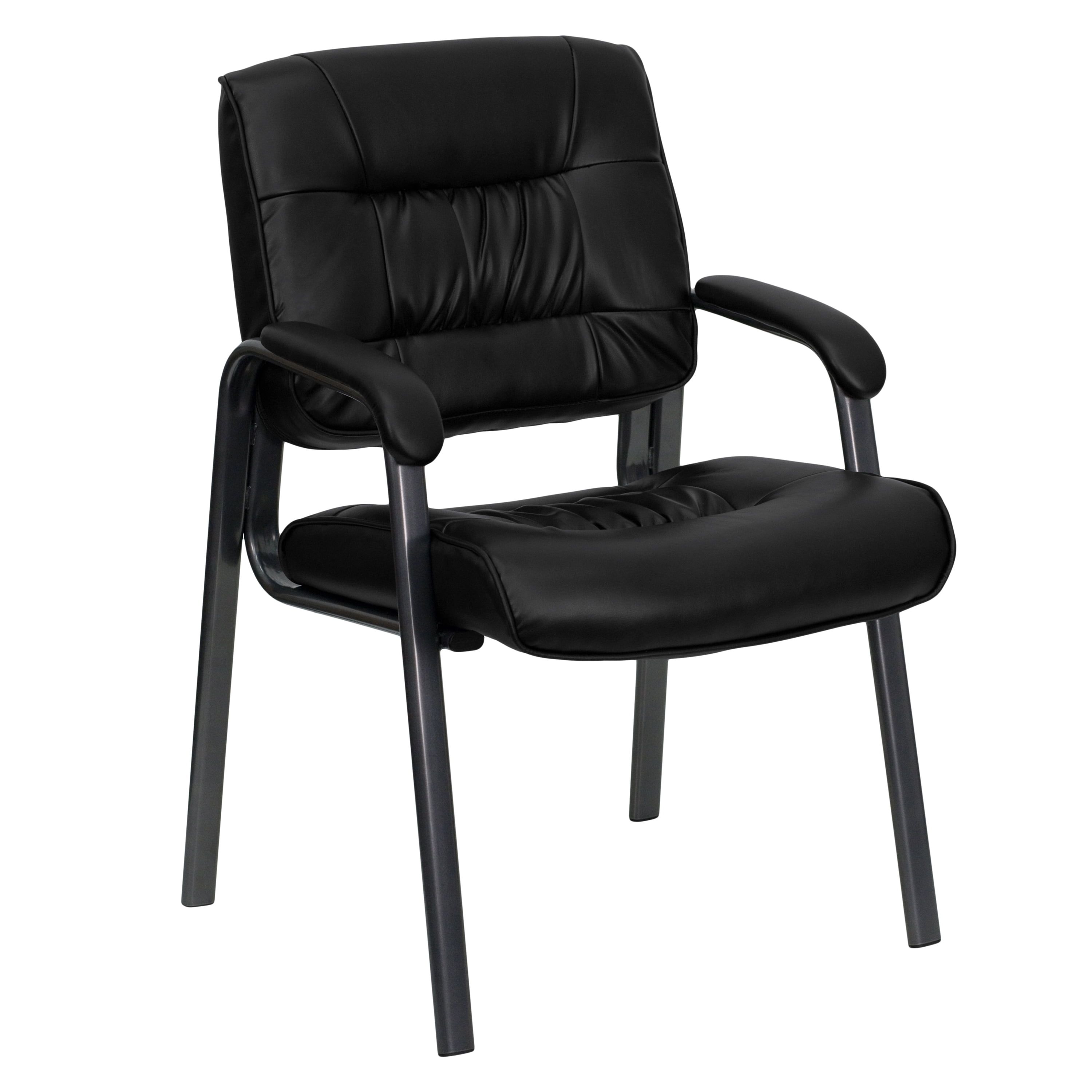 Black Leather Executive Side Chair with Titanium Frame