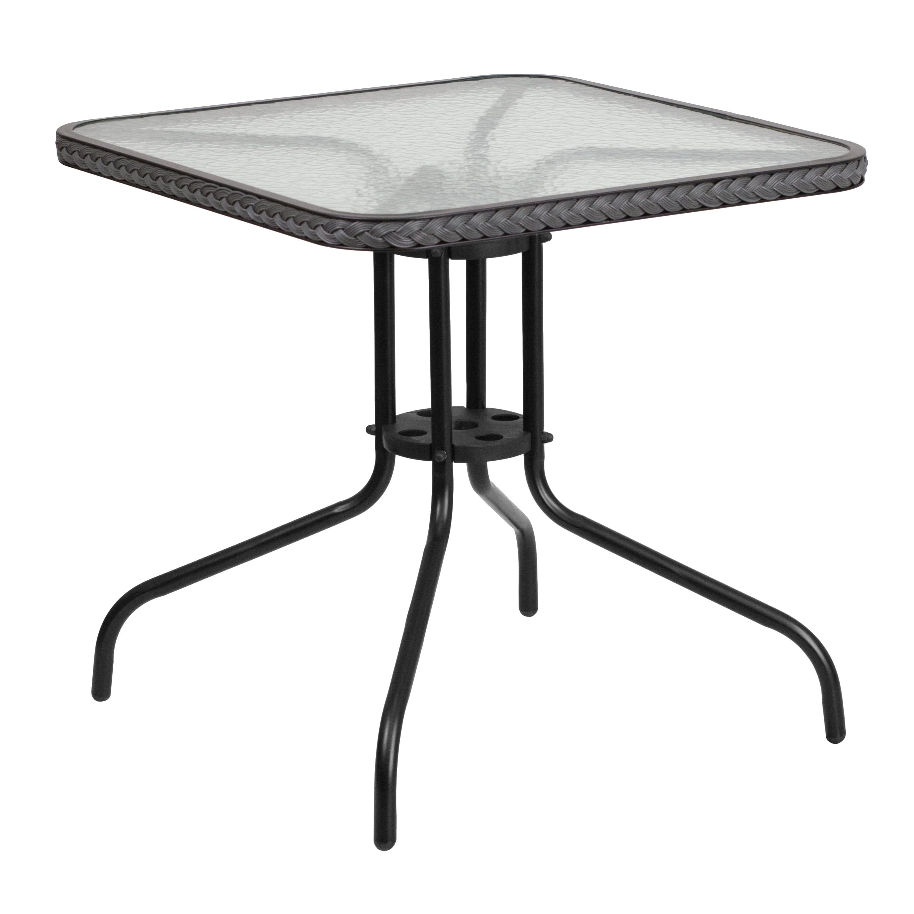 28'' Clear Glass Top Square Bar Table with Gray Rattan Edging