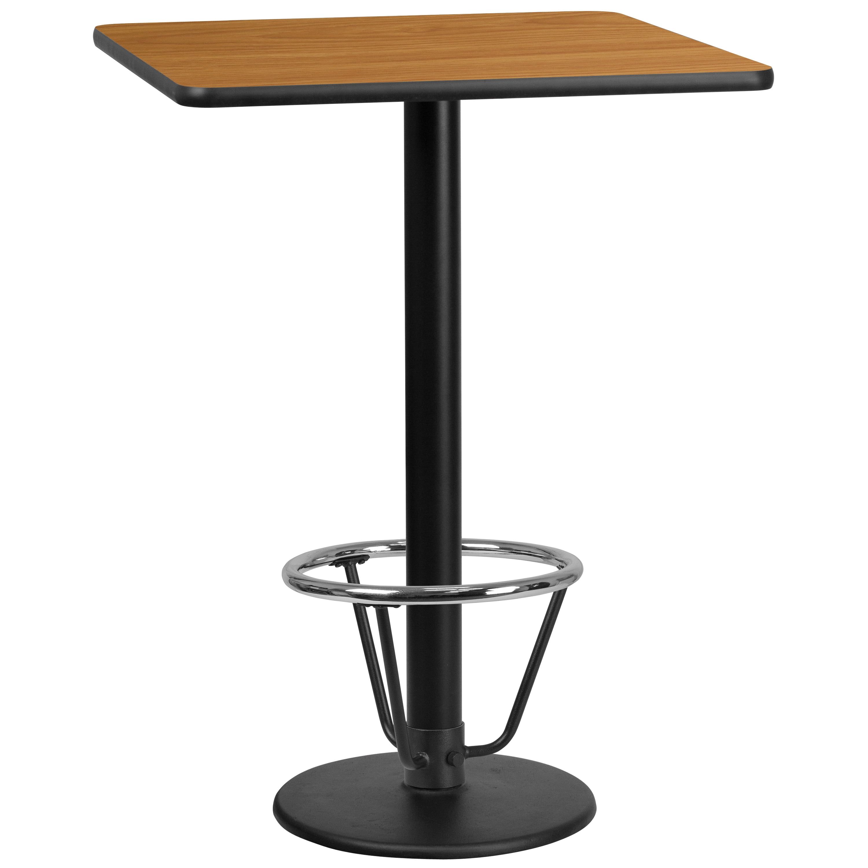 Natural Laminate Square Bar Height Table with Black Metal Base
