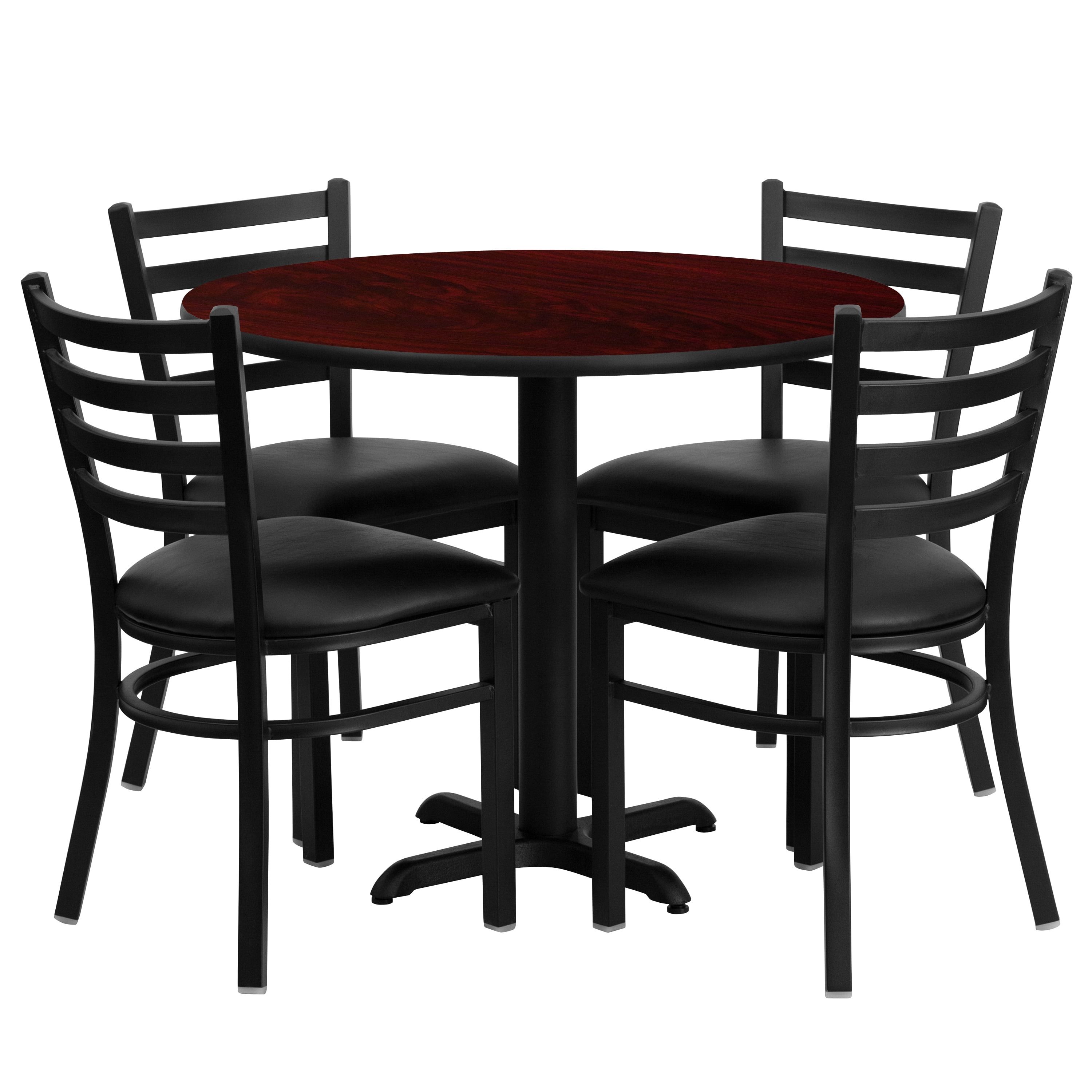 Elegant 36'' Mahogany Laminate Round Dining Set with 4 Red Ladder Chairs