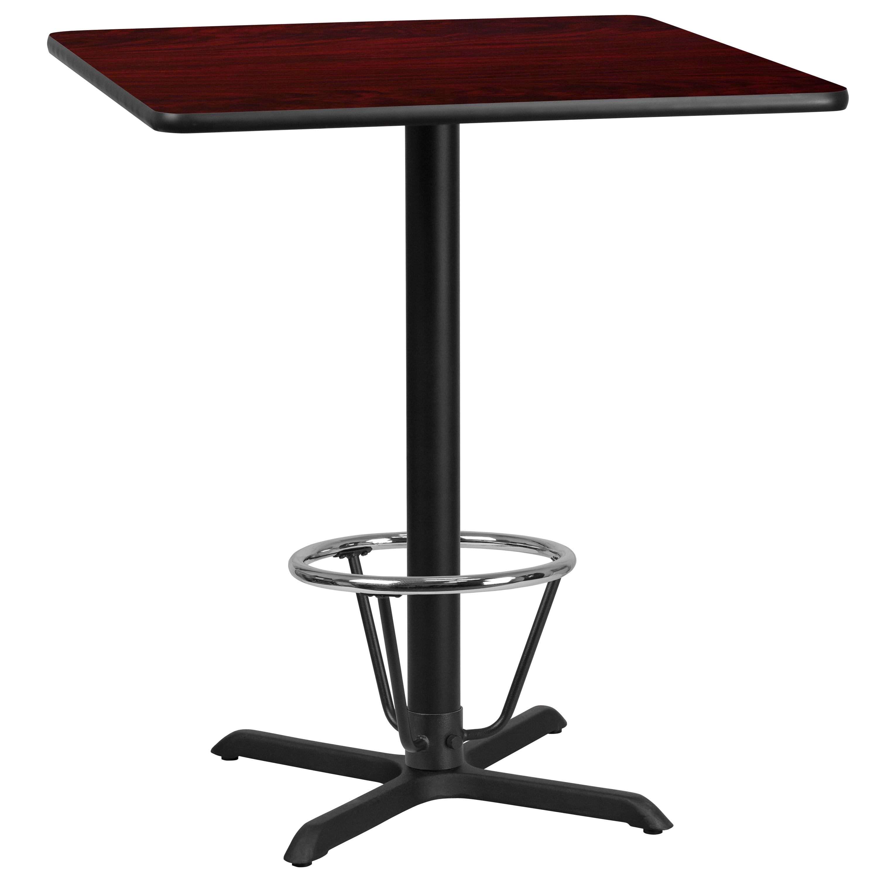 Mahogany Laminate Square Bar Height Table with Black Metal Base