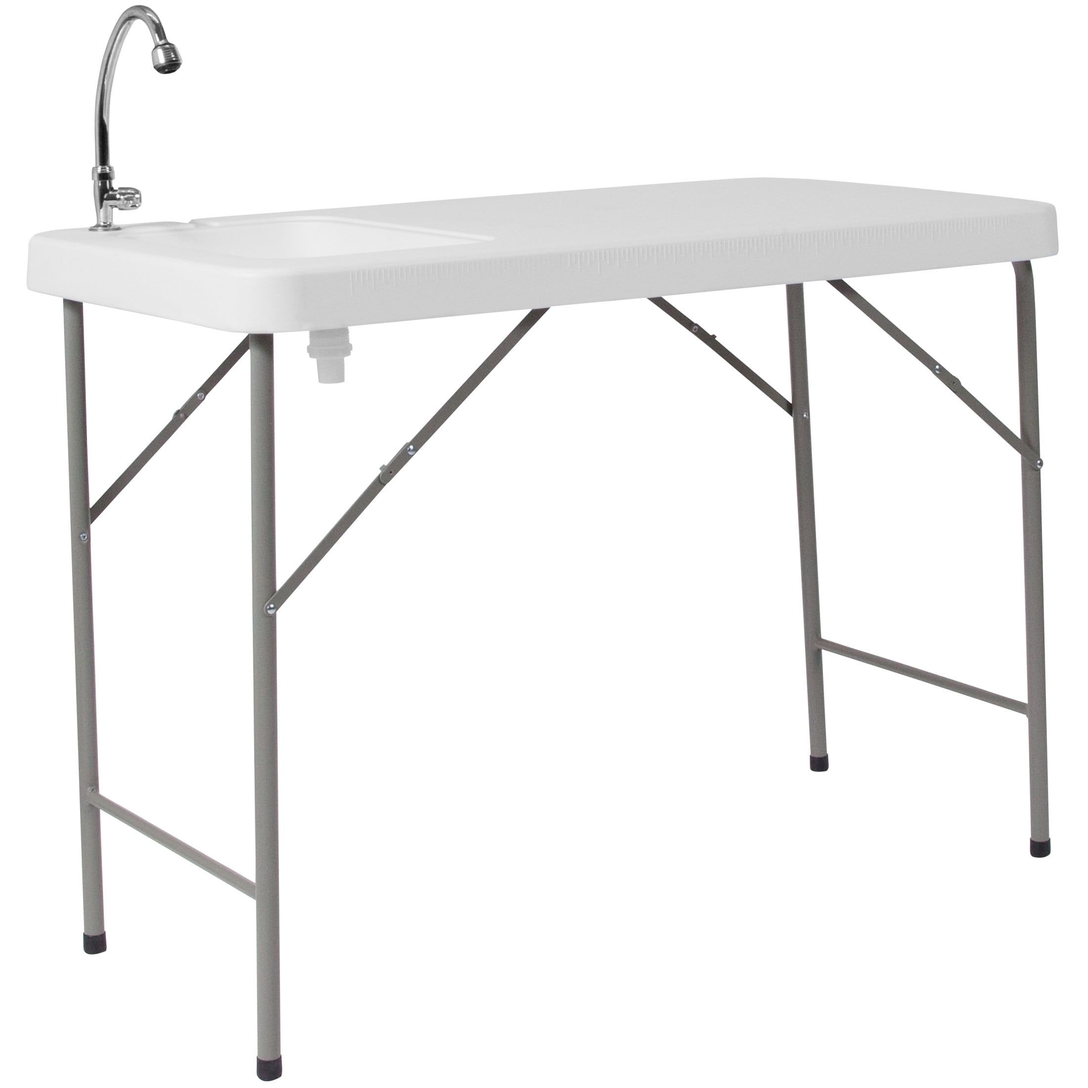 Gray Metal Folding Fish Cleaning Table with Sink, 45"