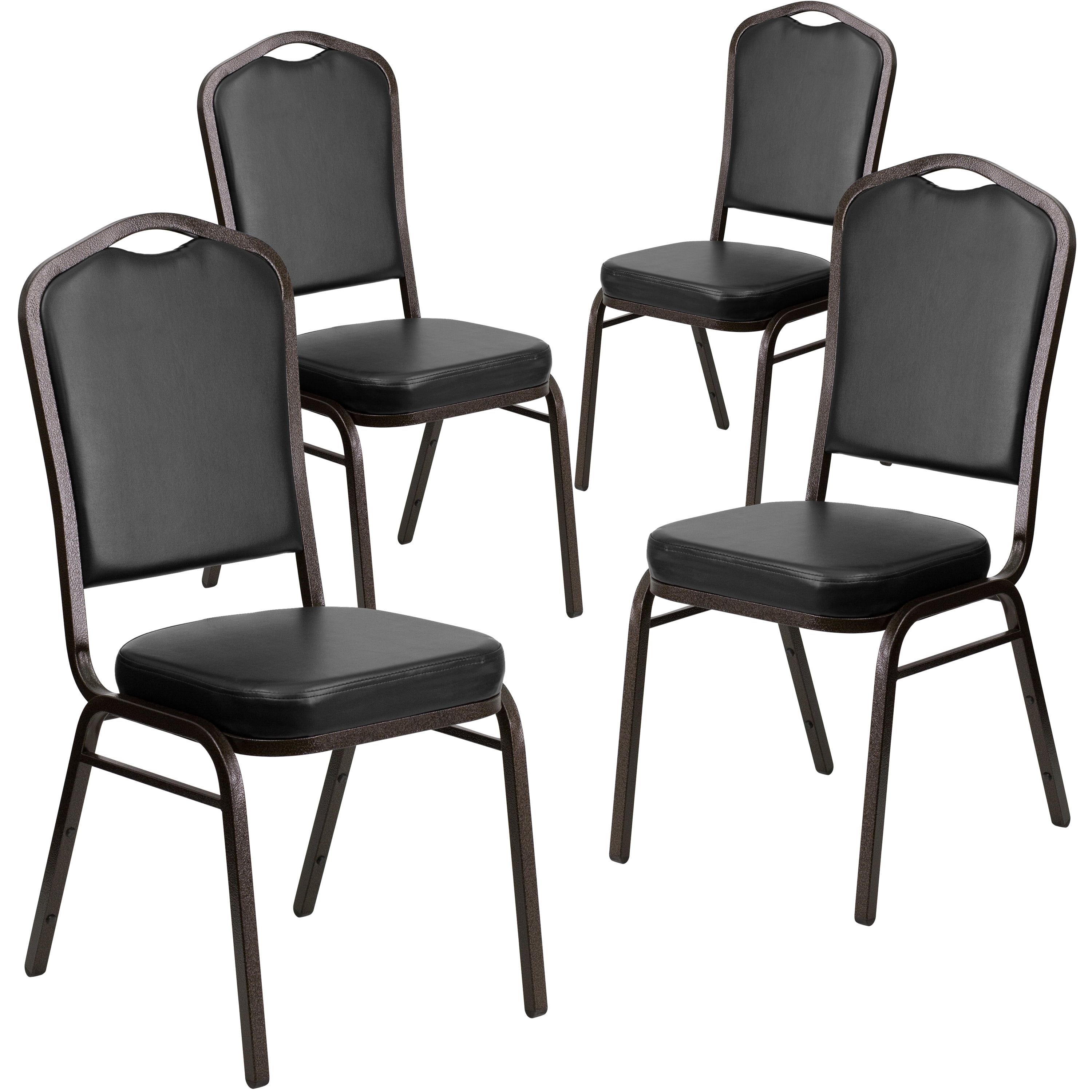 Elegant Crown Back Black Vinyl Banquet Chair with Gold Vein Frame