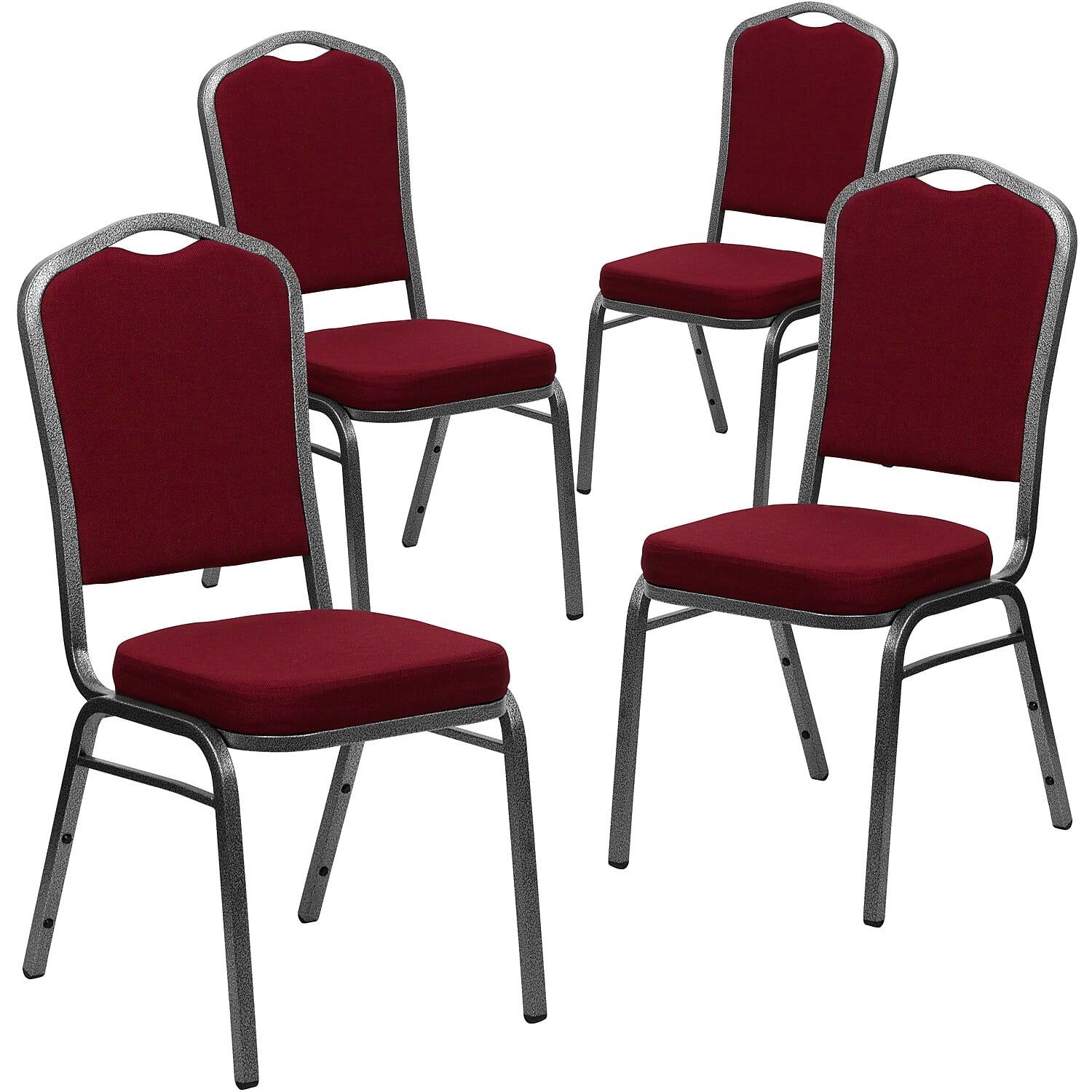 Elegant Burgundy Fabric Stacking Banquet Chair with Silver Frame