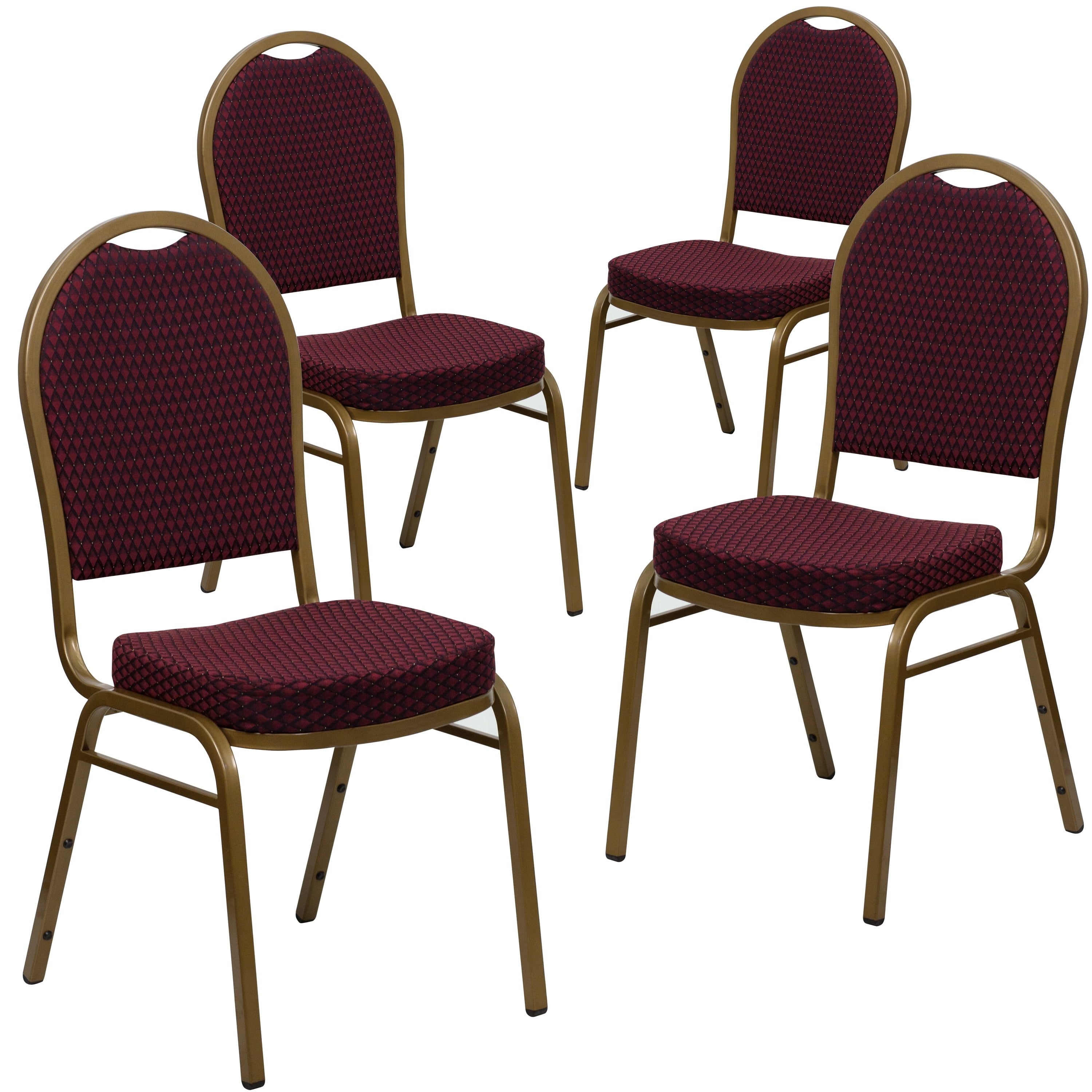 Burgundy Patterned Fabric and Gold Frame Stacking Banquet Chairs