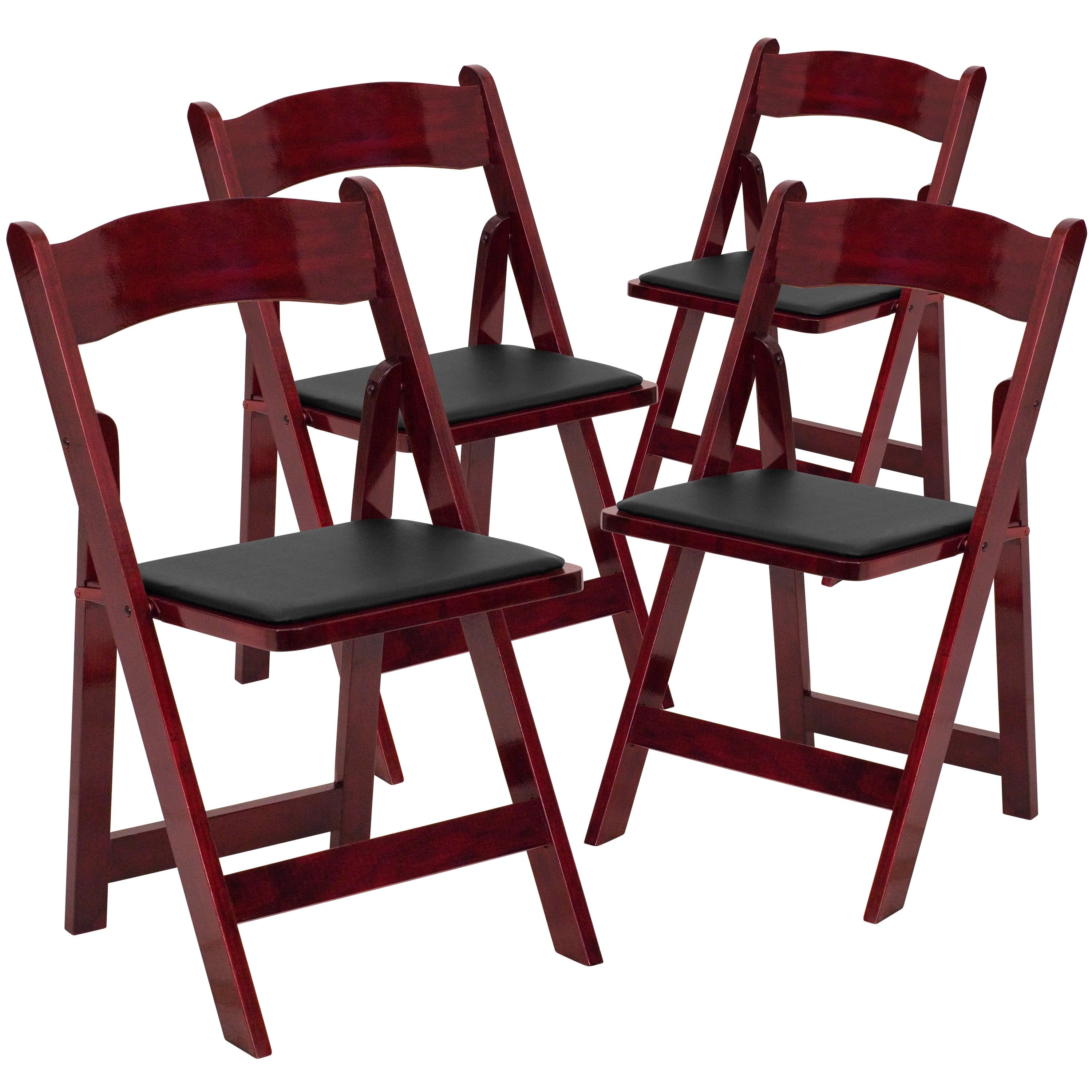 Mahogany Wood Armless Folding Chair with Vinyl Seat, 4-Pack