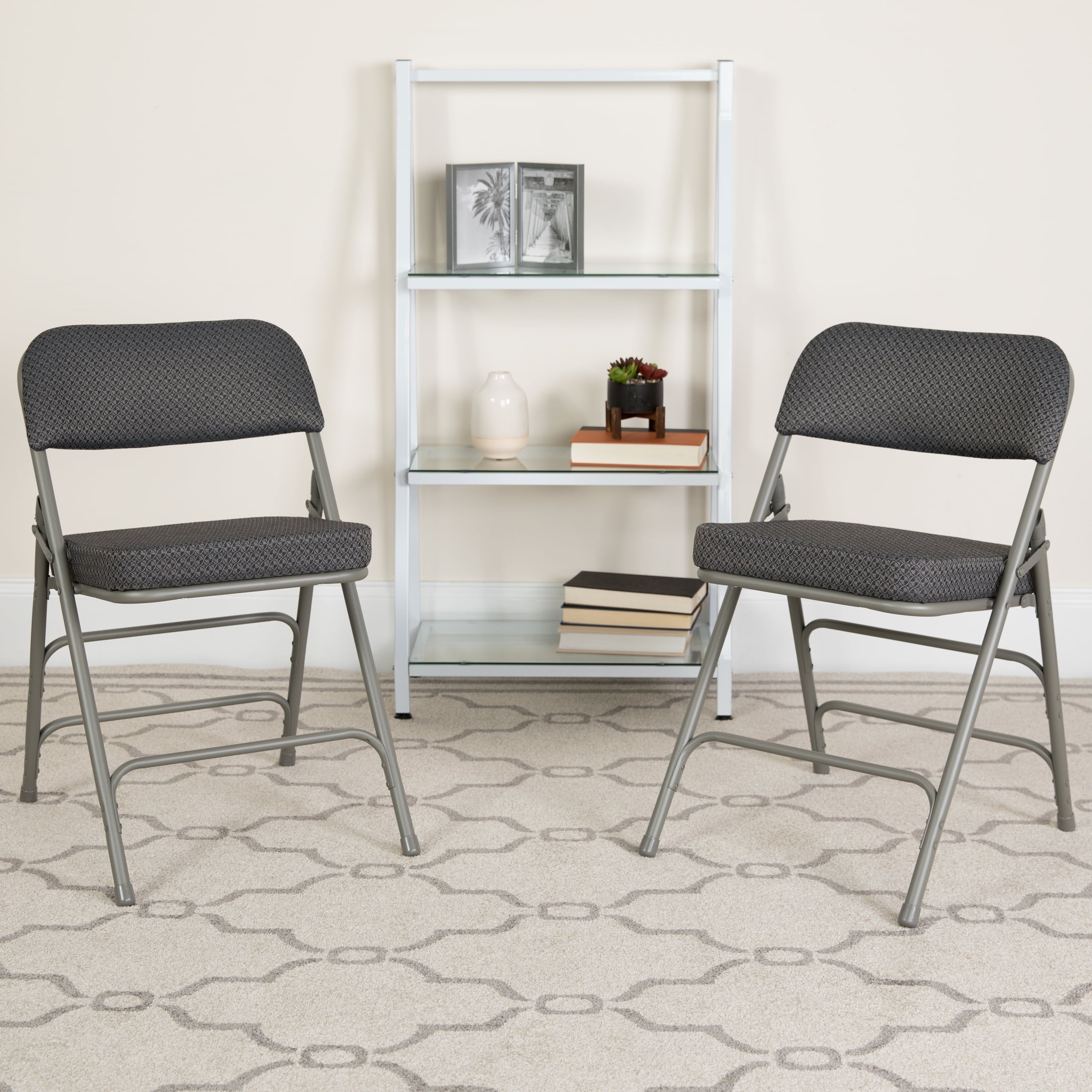 Gray Armless Metal Folding Reception Chairs, Set of 4