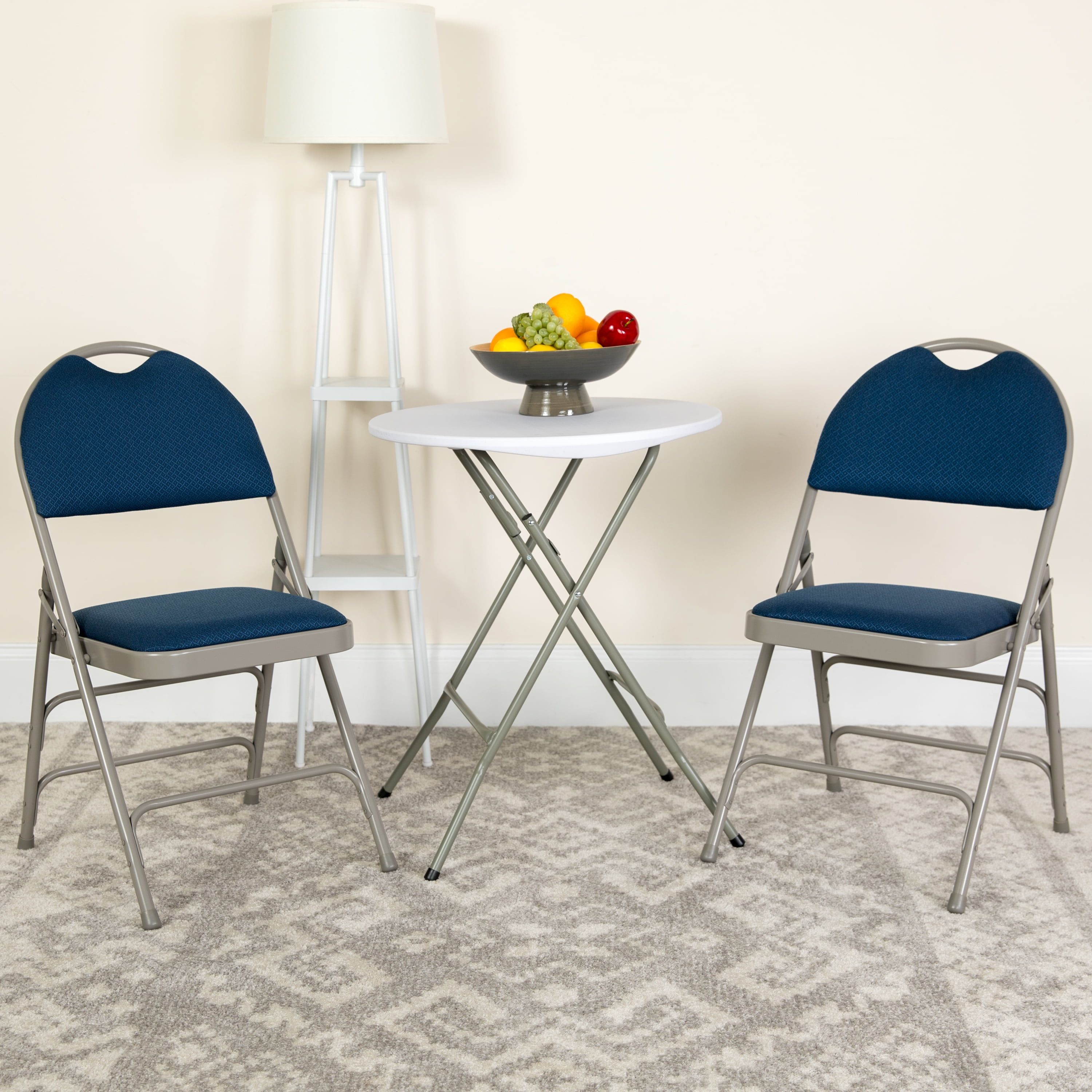 Executive Navy Fabric Armless Metal Folding Chair Set of 4