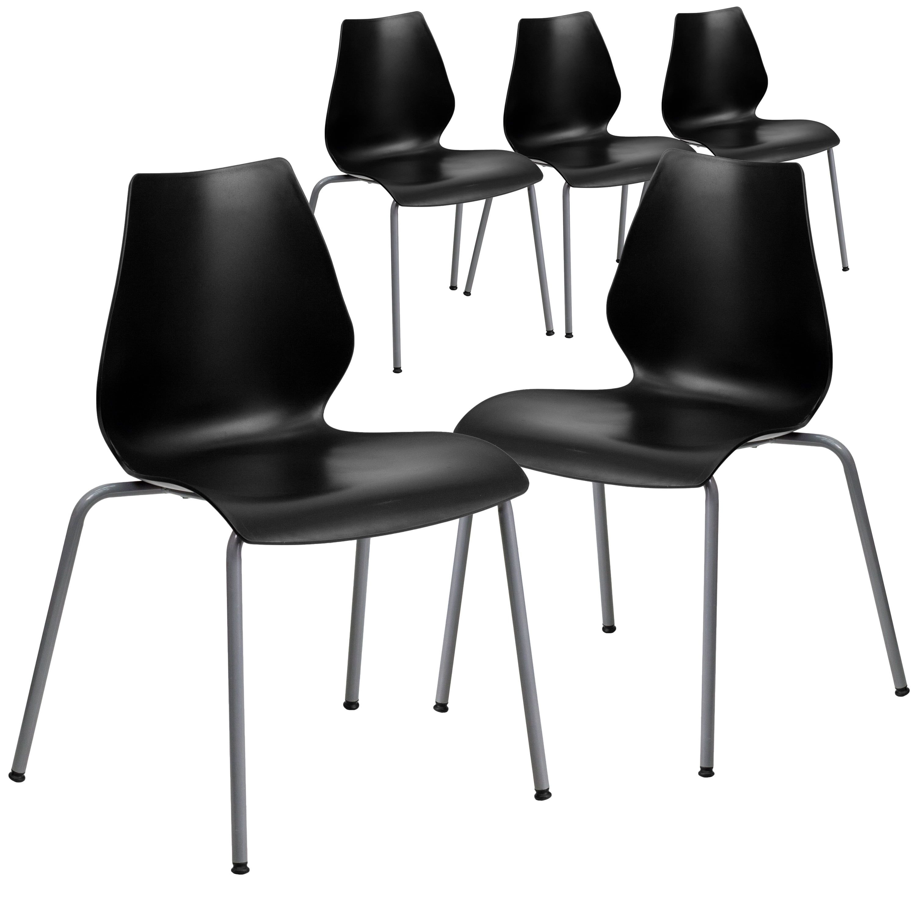 Modern Black Metal Stacking Chair with Lumbar Support