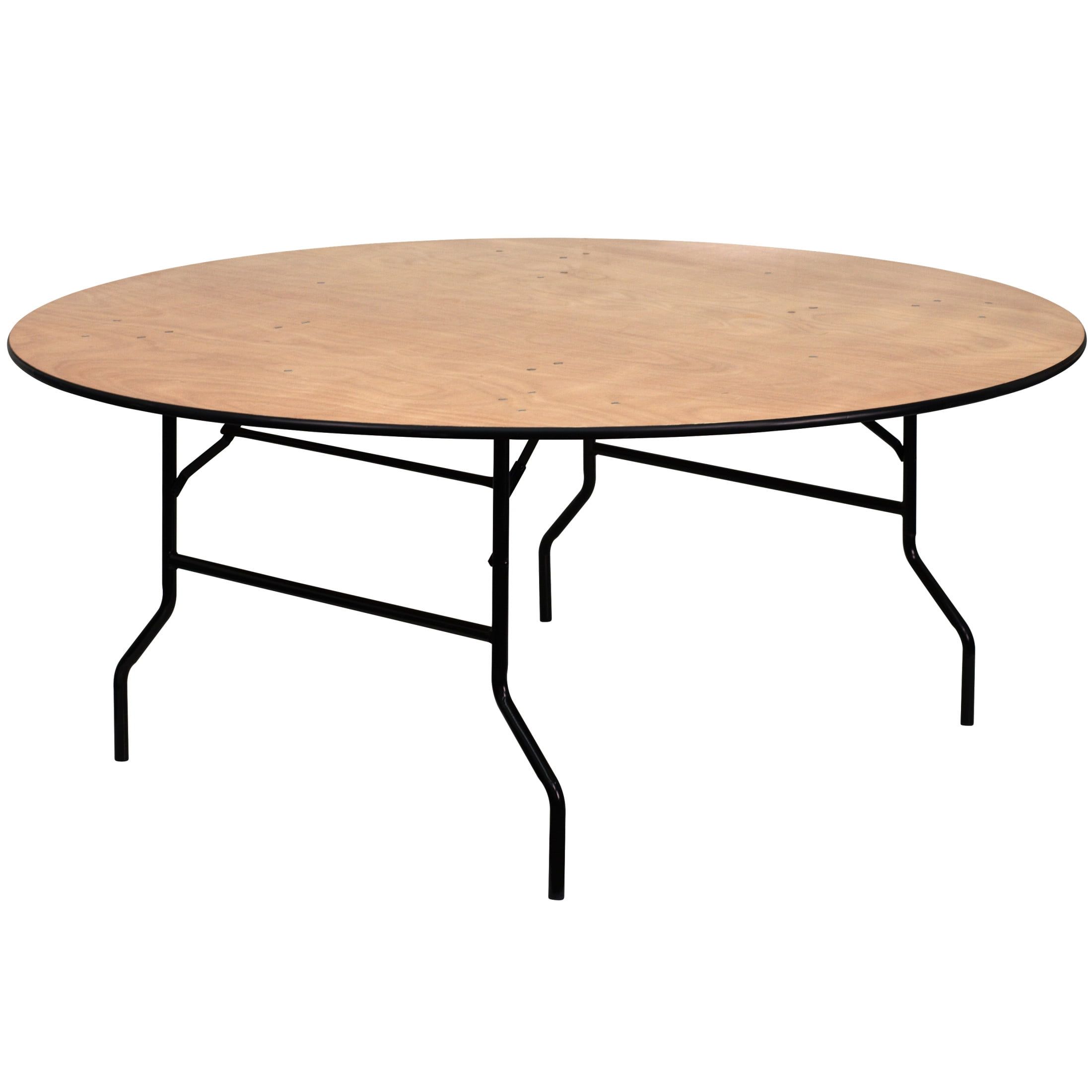 72'' Round Black Metal and Wood Folding Table