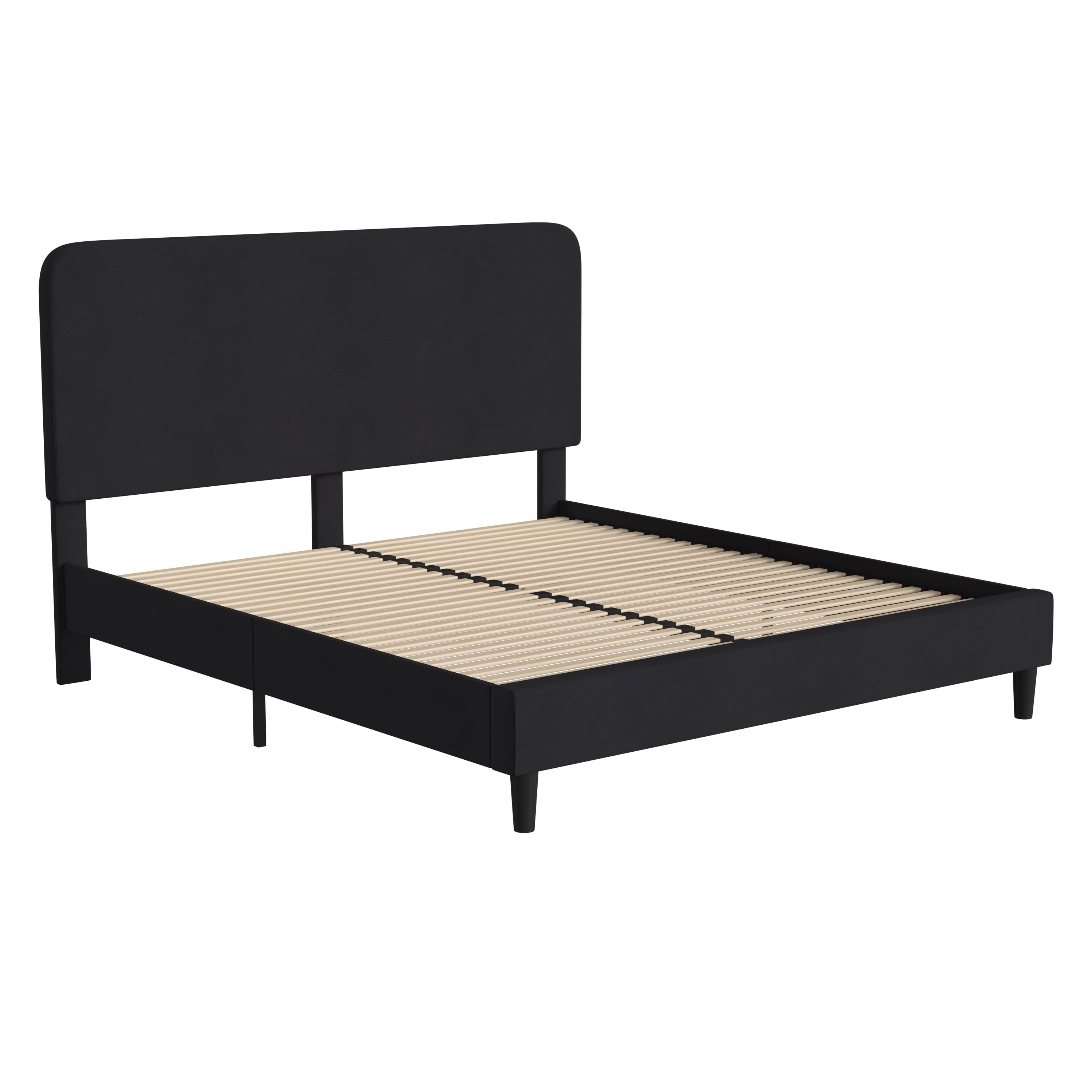 Charcoal King-Sized Upholstered Platform Bed with Metal Frame