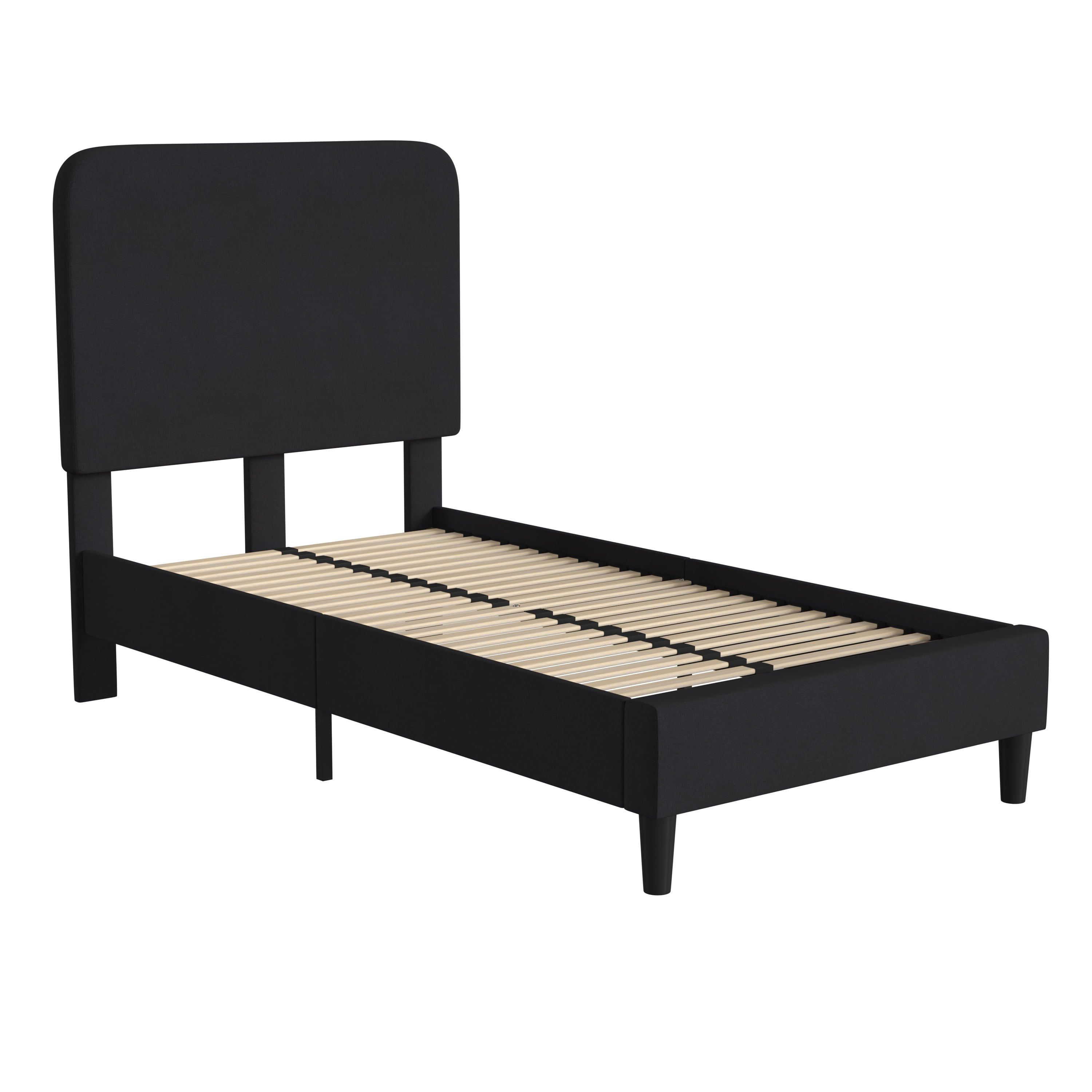 Charcoal Twin Upholstered Platform Bed with Rounded Headboard