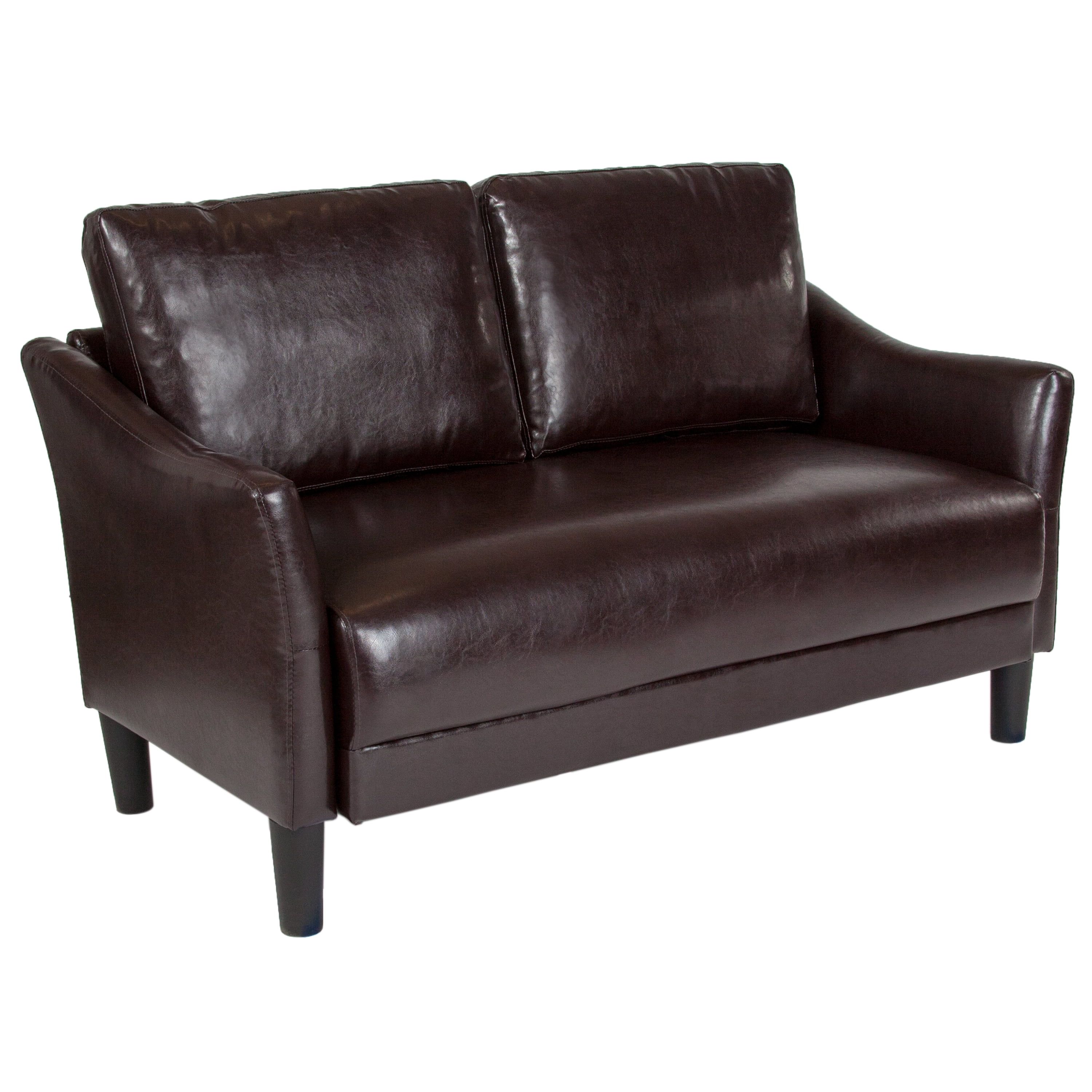 Asti Modern Brown Faux Leather Loveseat with Removable Cushions