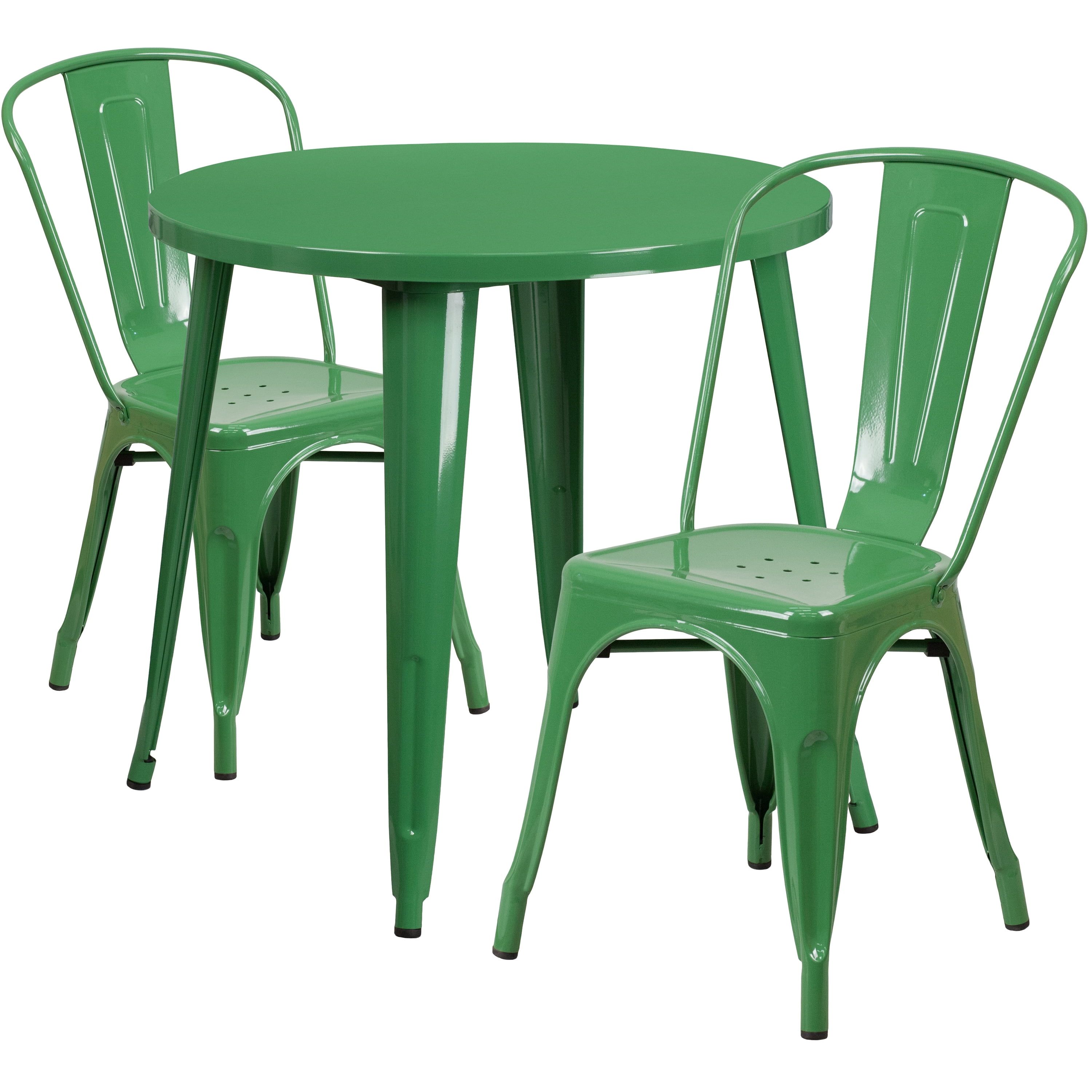 Chic Green Round Metal 3-Piece Indoor/Outdoor Dining Set