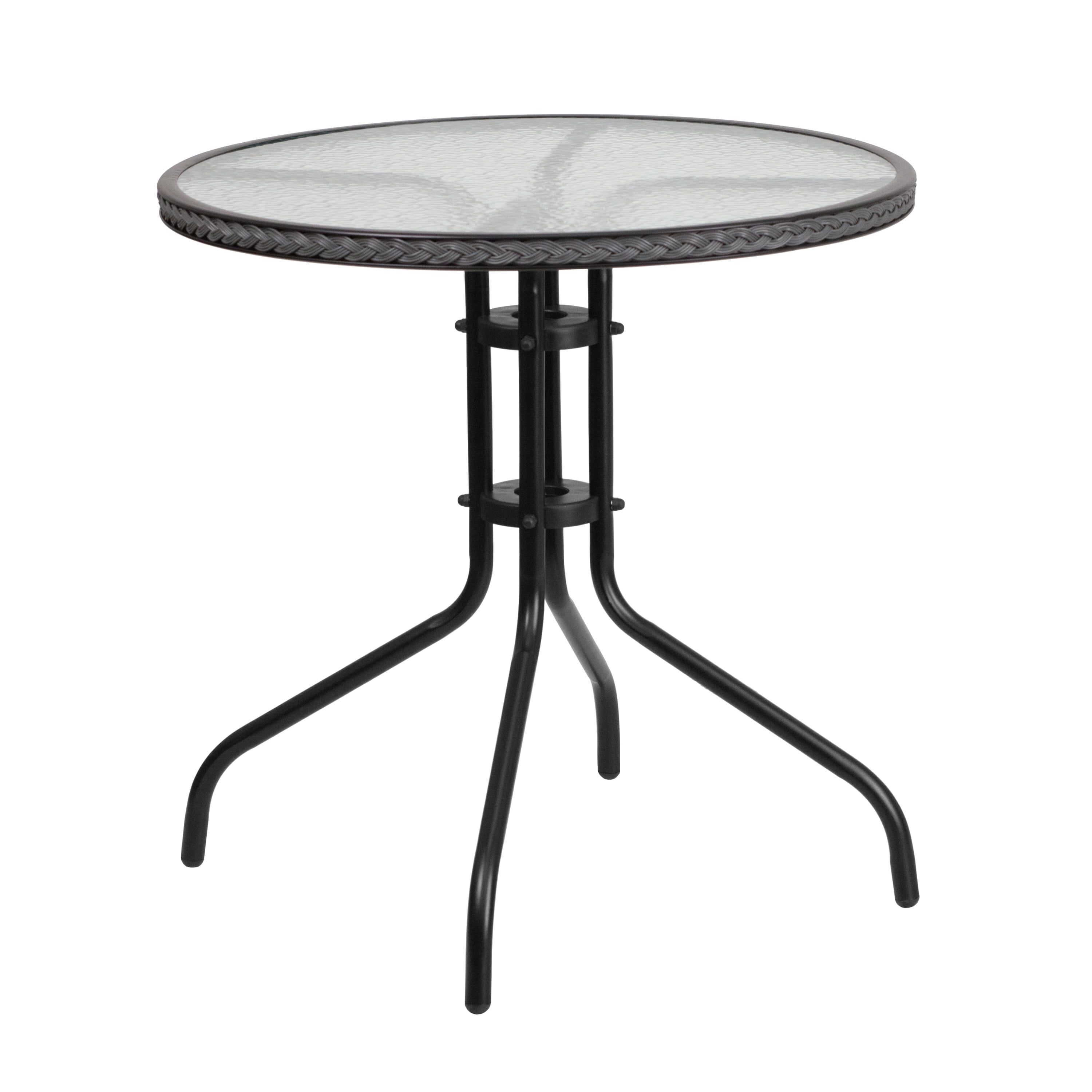 28'' Round Glass Dining Table with Gray Rattan Edge