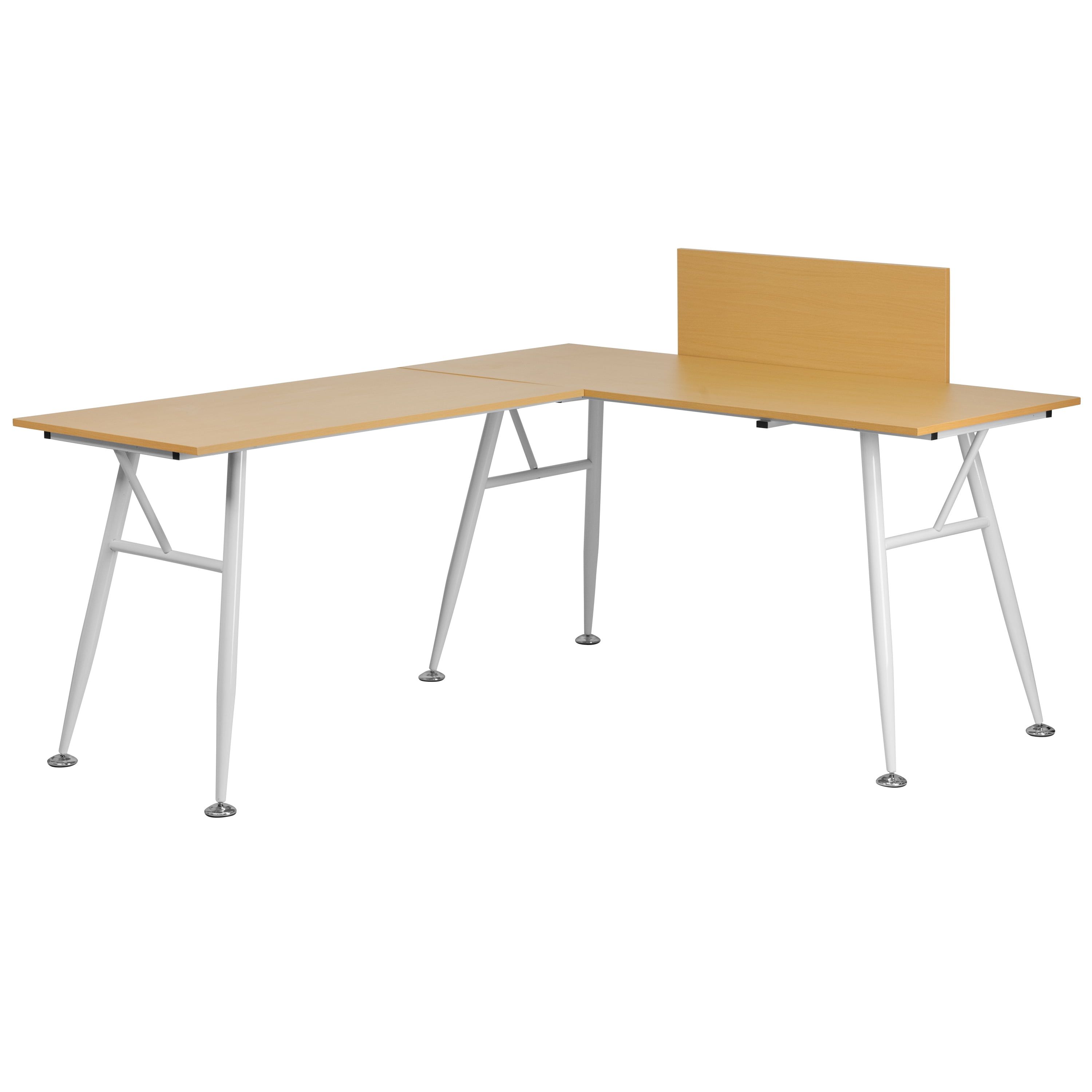 Beech & White L-Shaped Computer Desk with Drawer & Filing Cabinet