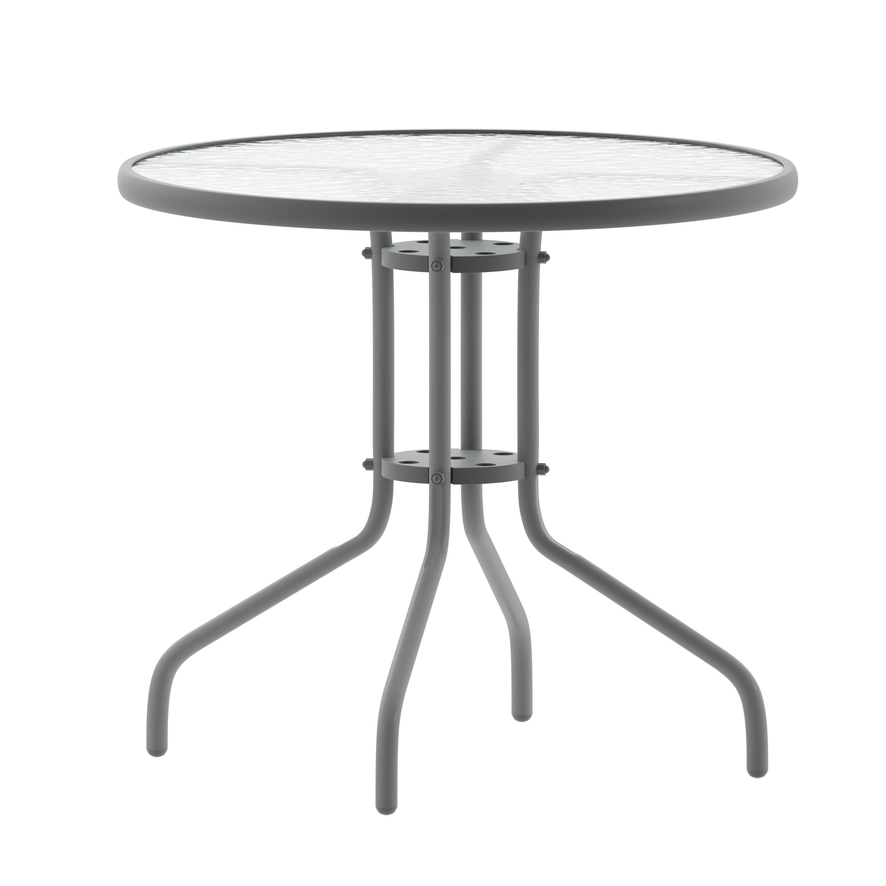 Bellamy 31.5'' Silver Round Tempered Glass Dining Table