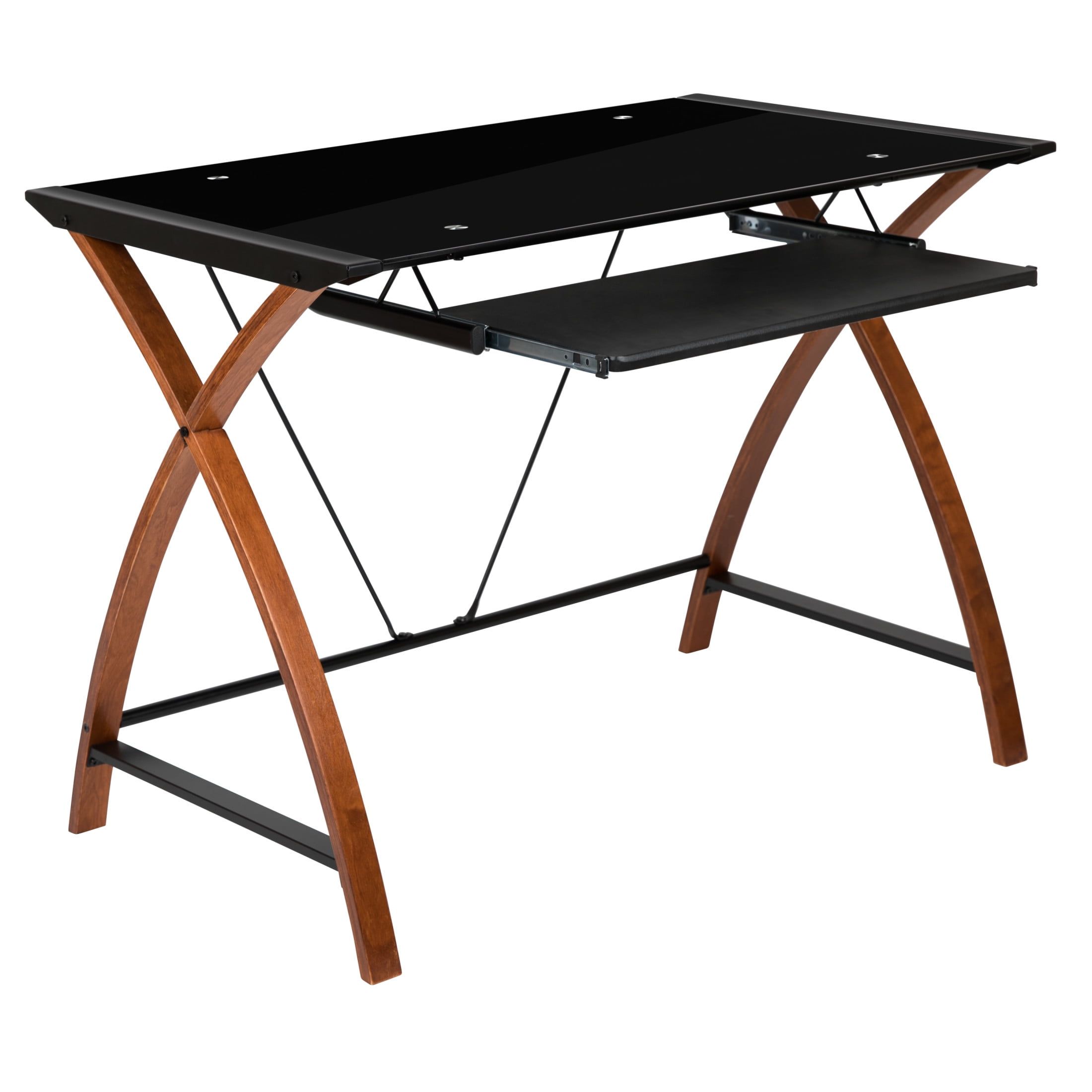 Cherry and Black Contemporary Plywood Computer Desk with Sliding Keyboard Tray