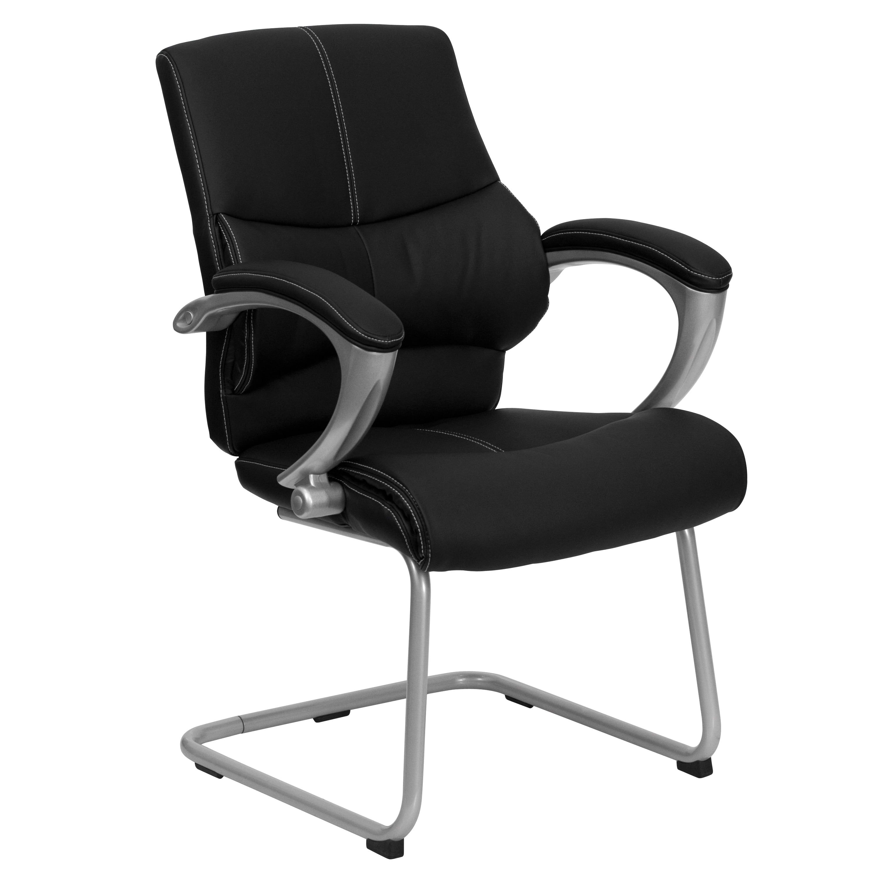 Black Leather Executive Swivel Office Chair with Metal Base