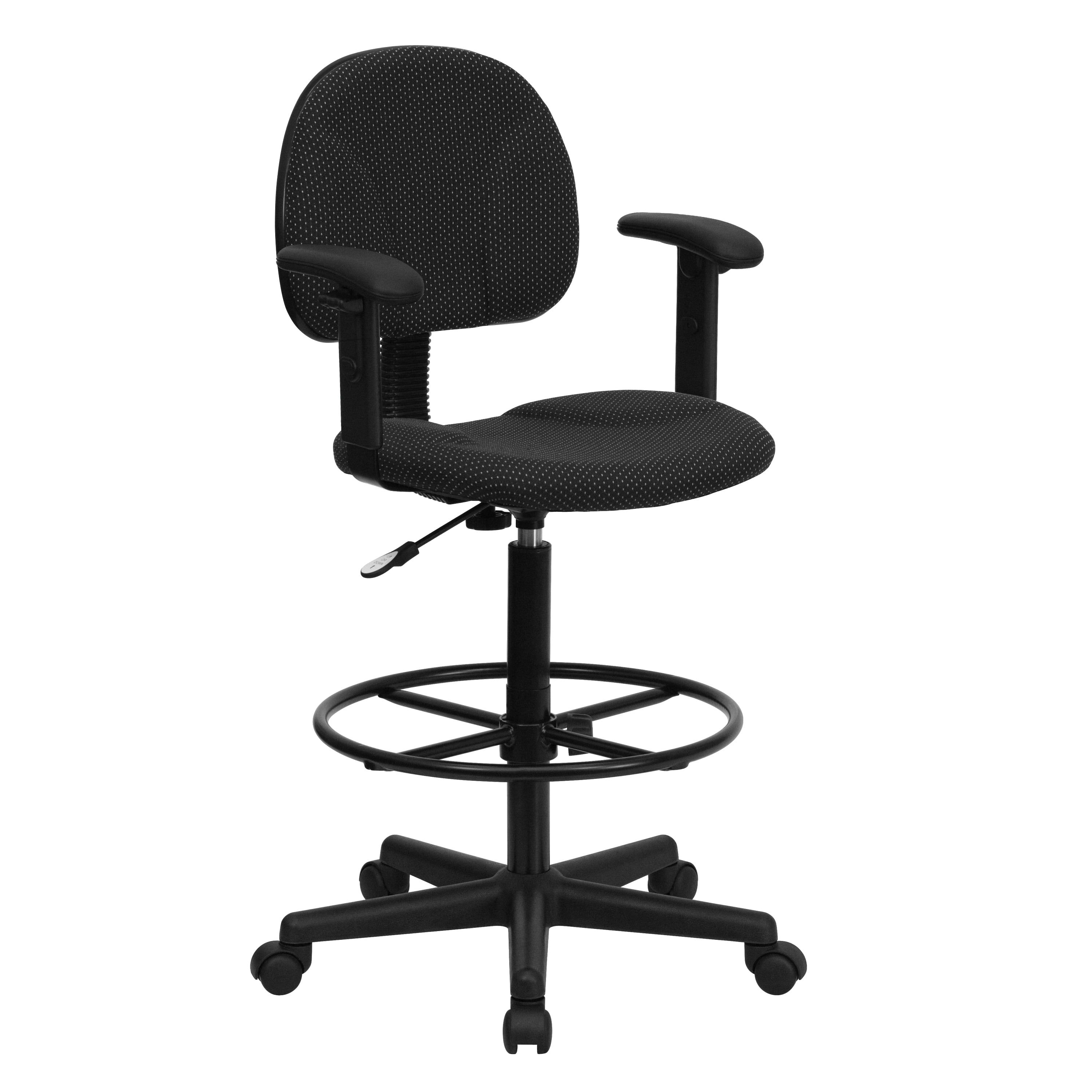 Ergonomic Black Patterned Fabric Drafting Chair with Swivel Base