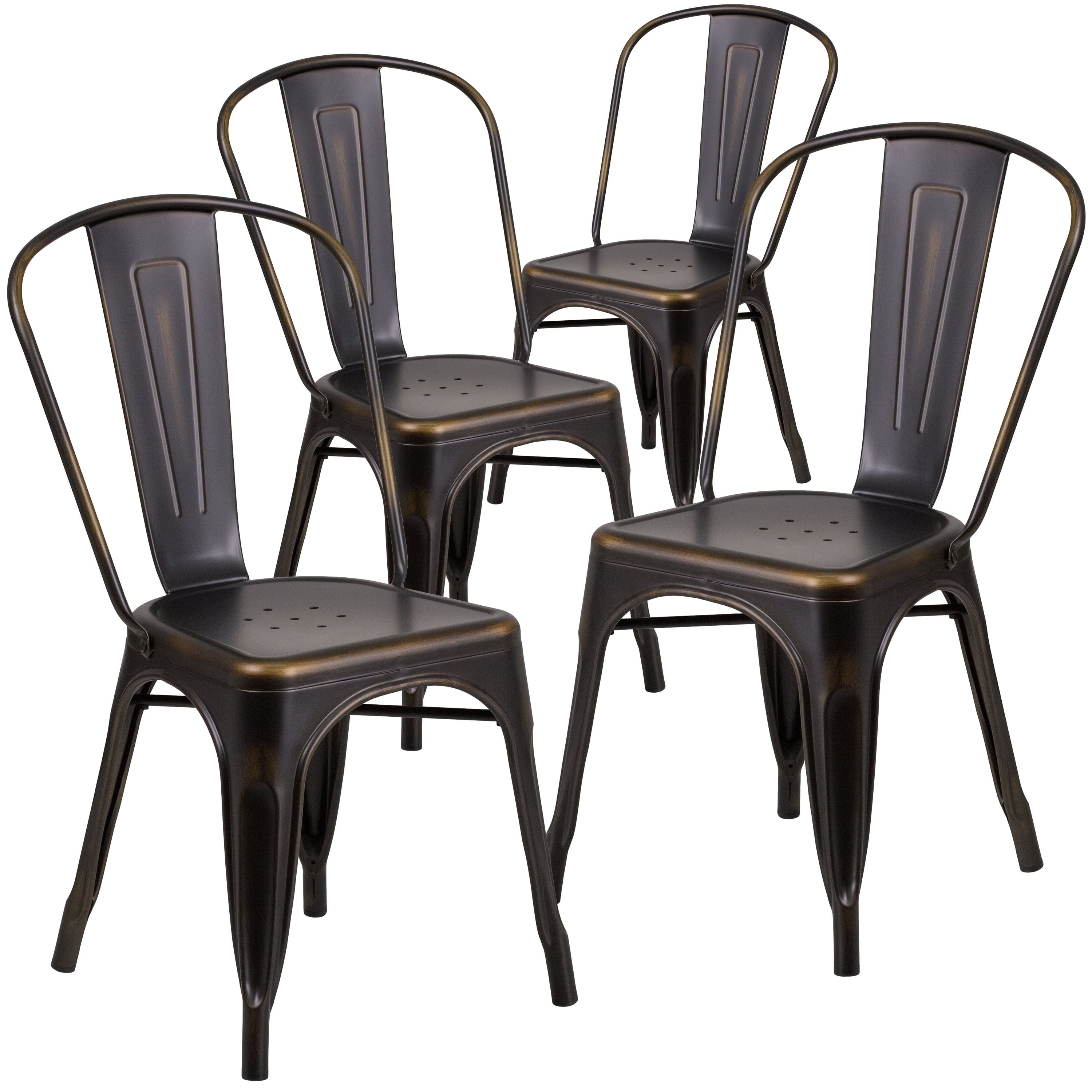 Distressed Copper Metal Indoor-Outdoor Stackable Chair - 4 Pack