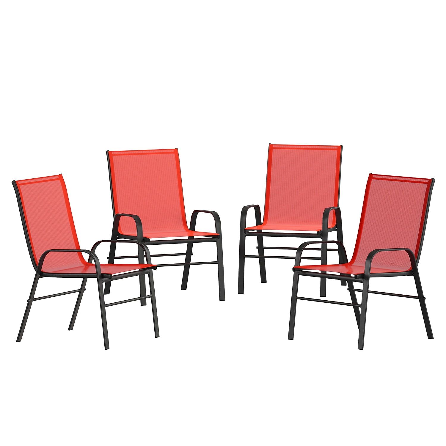 Set of 4 Red and Black Outdoor Stackable Dining Chairs