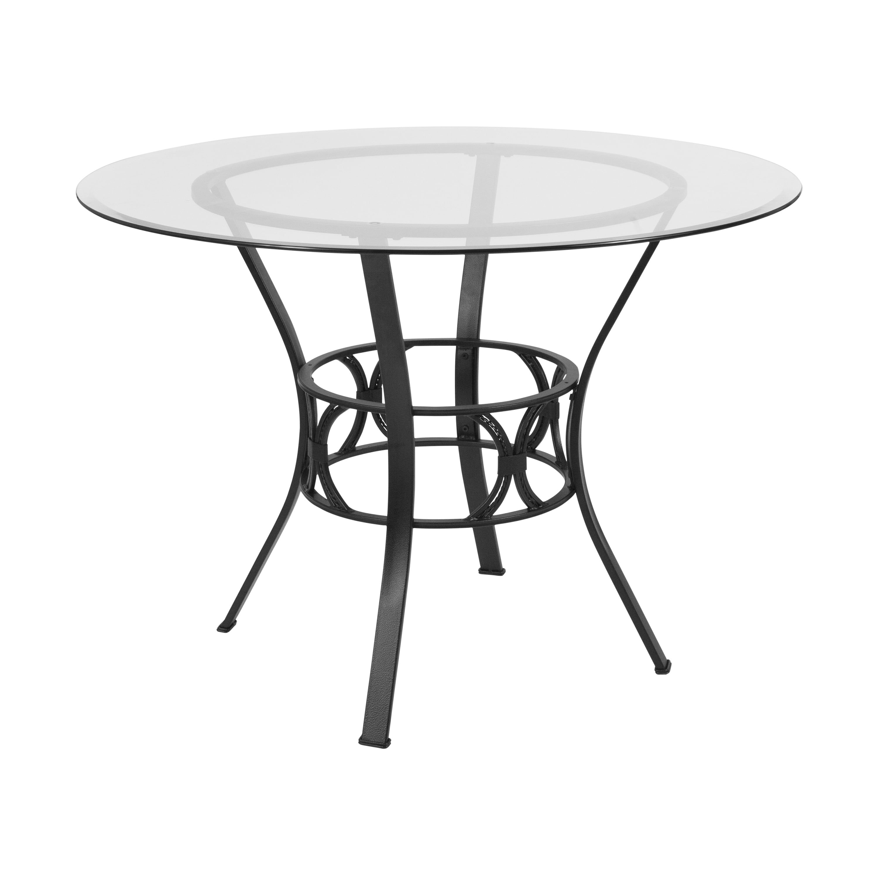 Contemporary Carlisle 42'' Round Glass Dining Table with Black Metal Frame