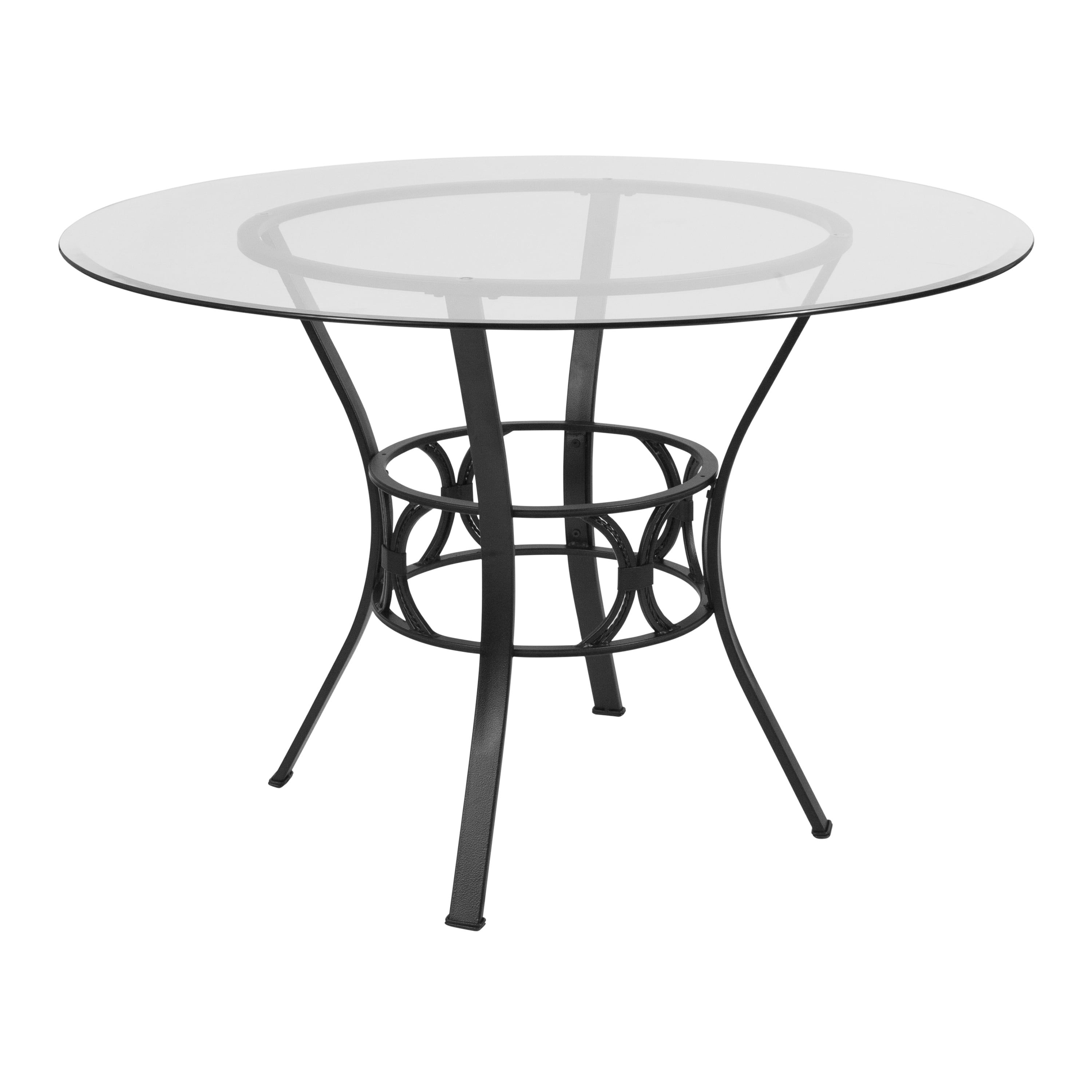 Carlisle 45'' Round Glass Dining Table with Black Metal Base