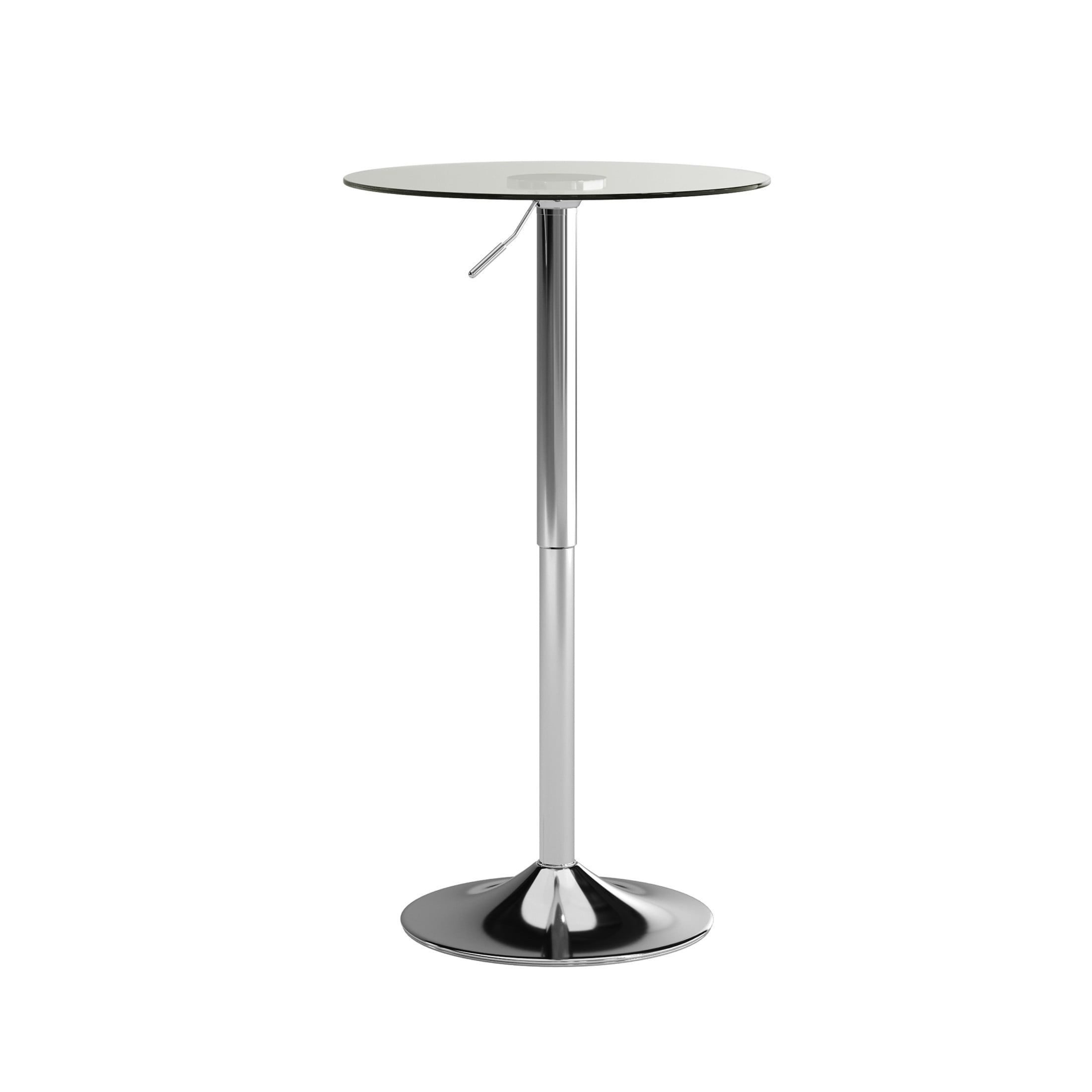 Contemporary Round Adjustable Height Clear Glass Bar Table