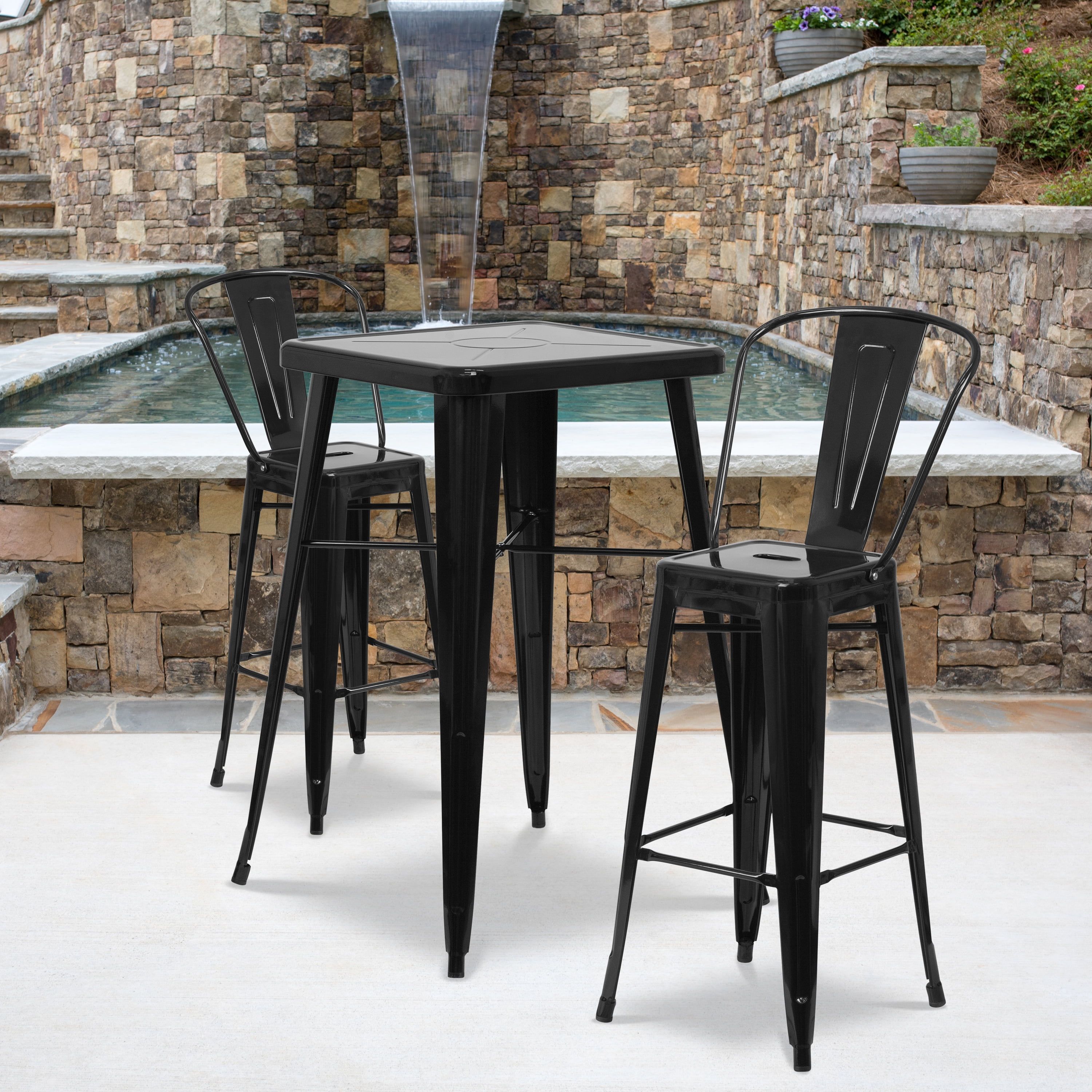 Modern Industrial Black Galvanized Steel Mid-Back Bar Stool