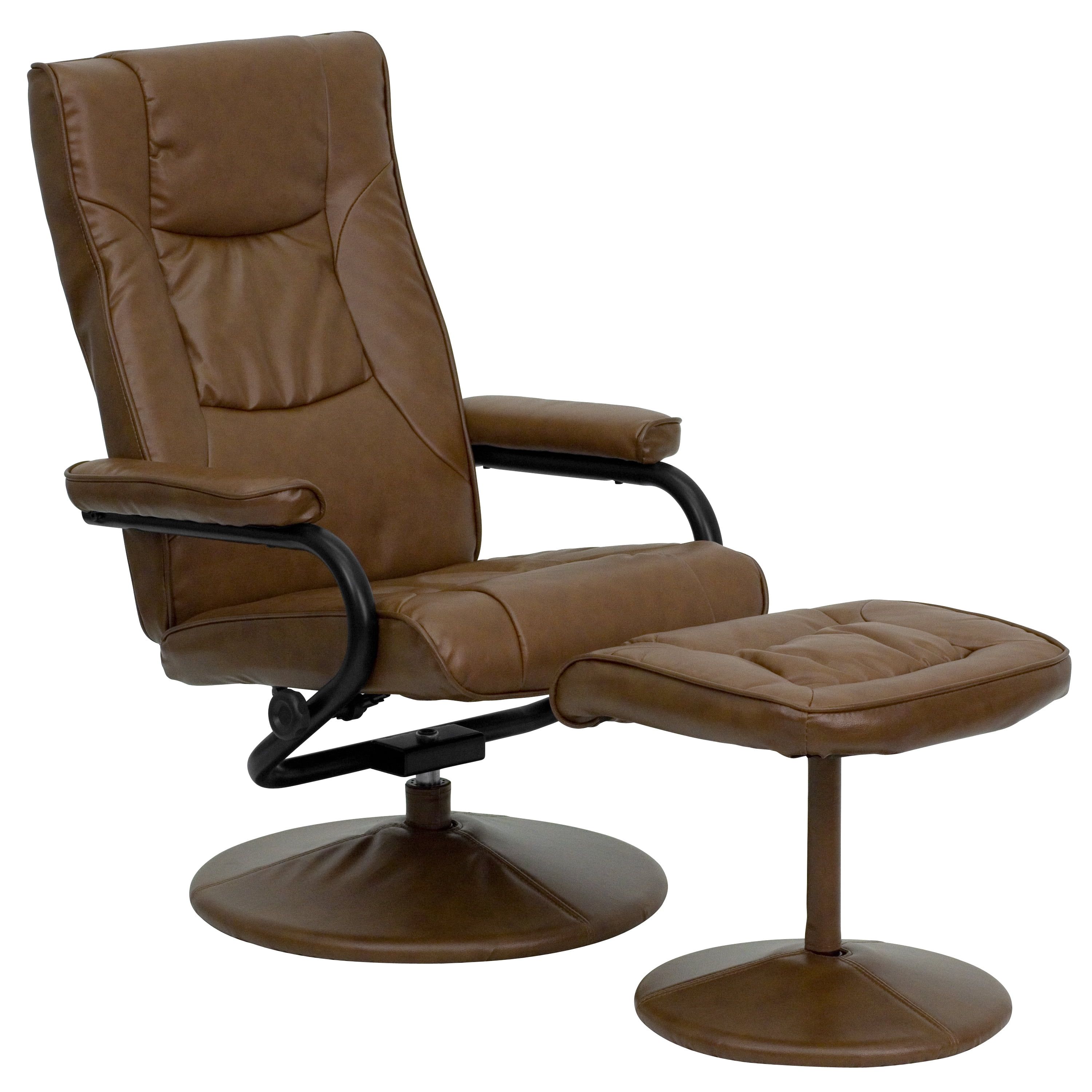 Palomino Brown Leather Swivel Recliner with Ottoman