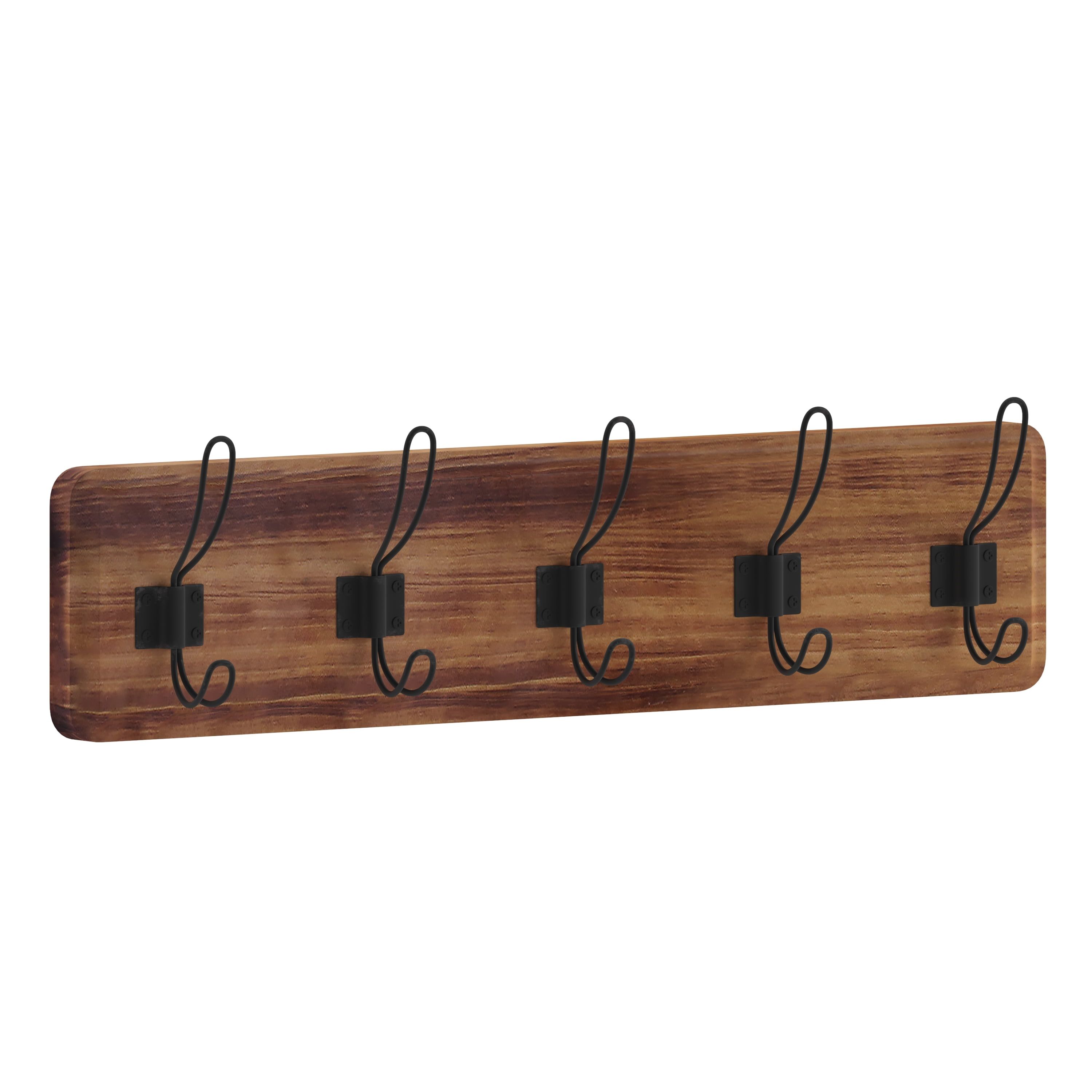Rustic Brown Solid Pine Wall-Mounted Coat Rack with 5 Hooks