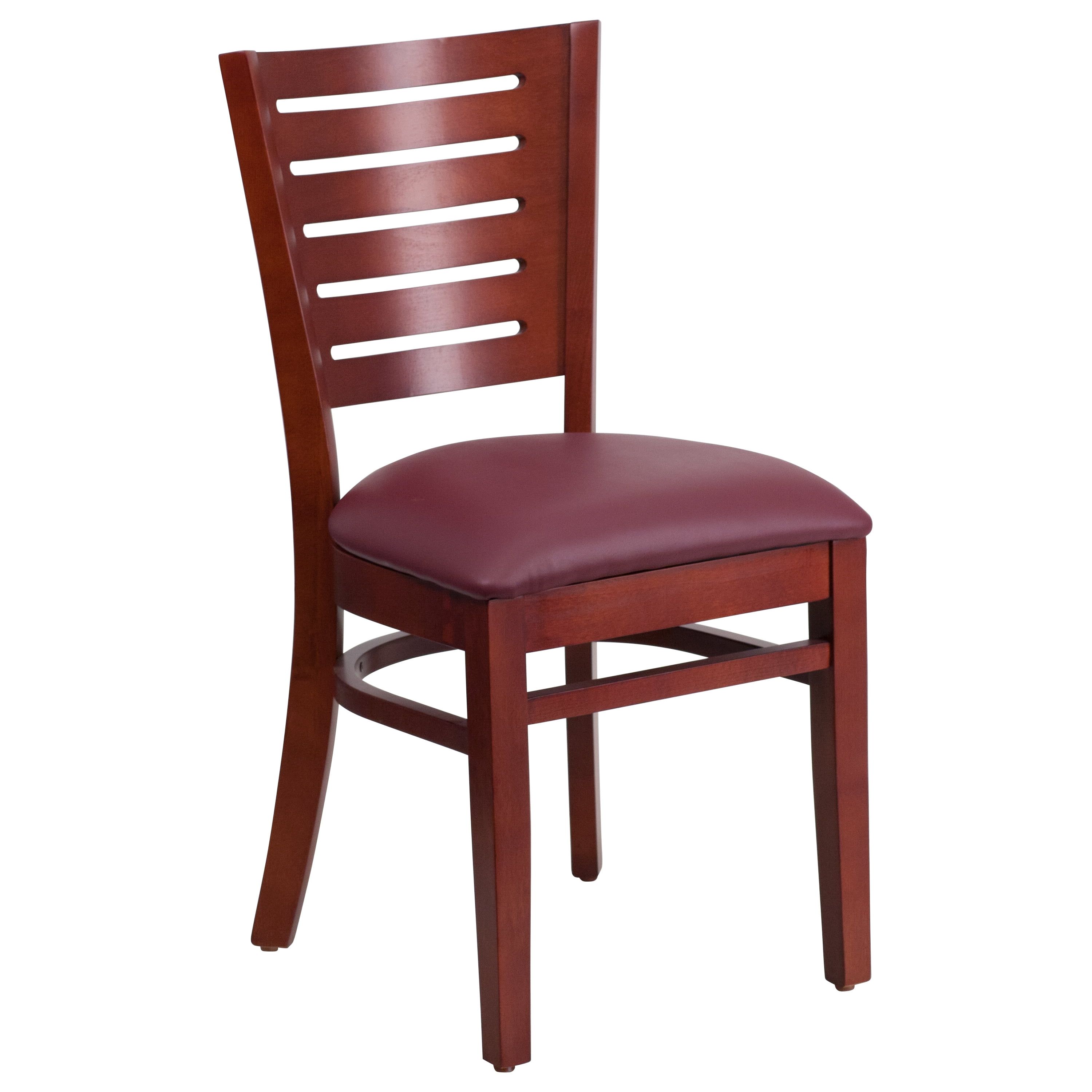 Elegant Mahogany Wood Side Chair with Burgundy Faux Leather Seat