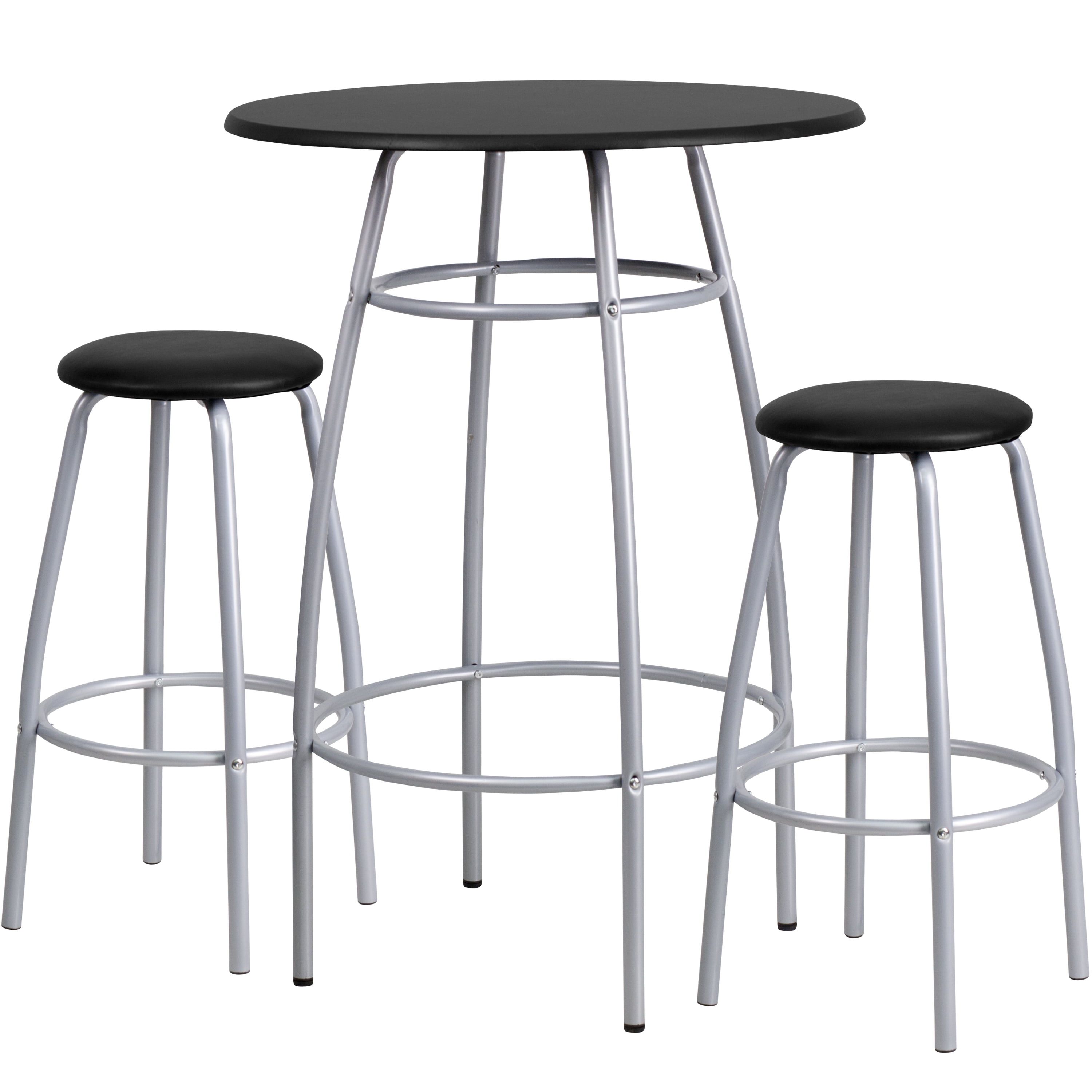 Modern Black and Silver Pub Table Set with 4 Padded Chairs