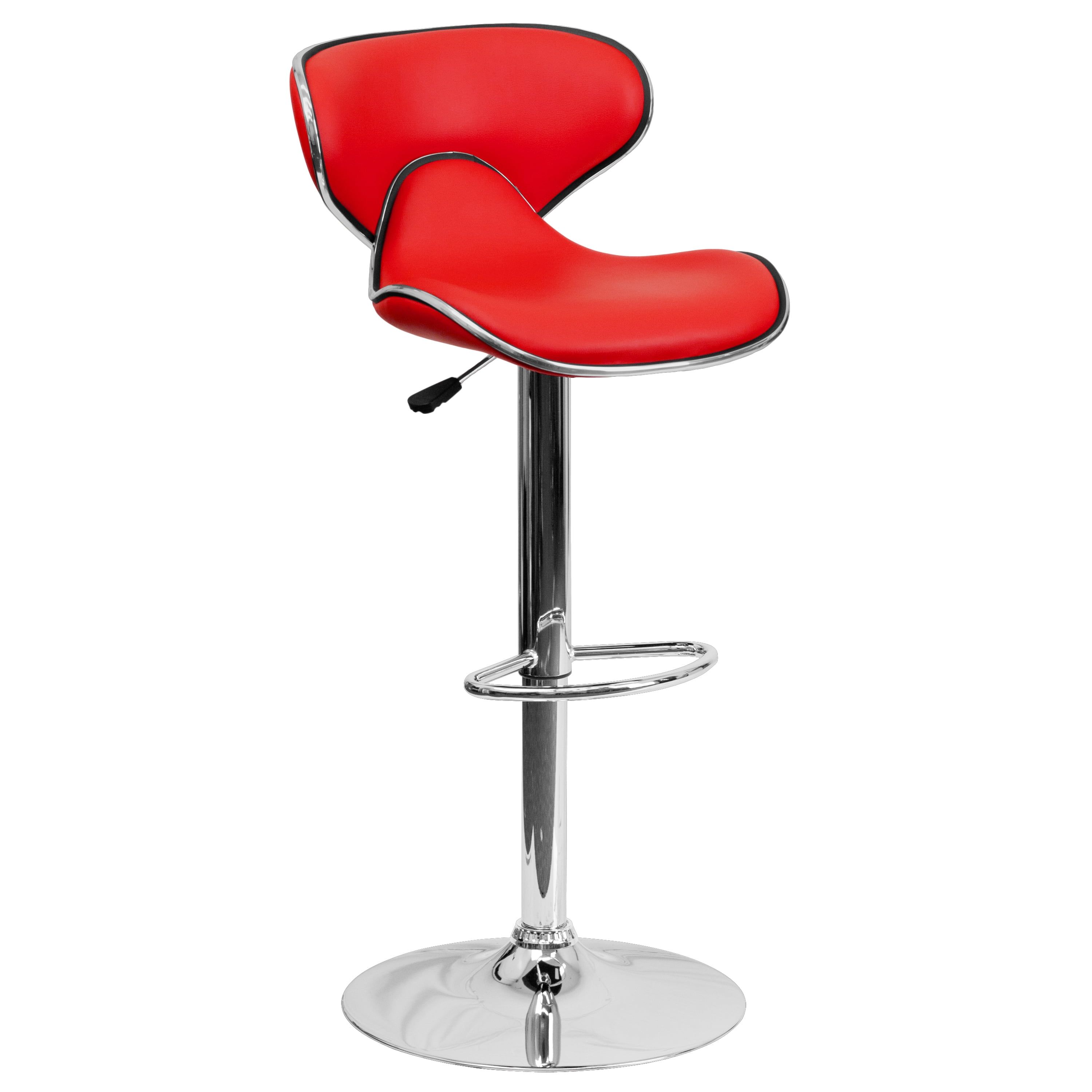 Devin Mid-Back Red Vinyl Swivel Adjustable Barstool with Chrome Base