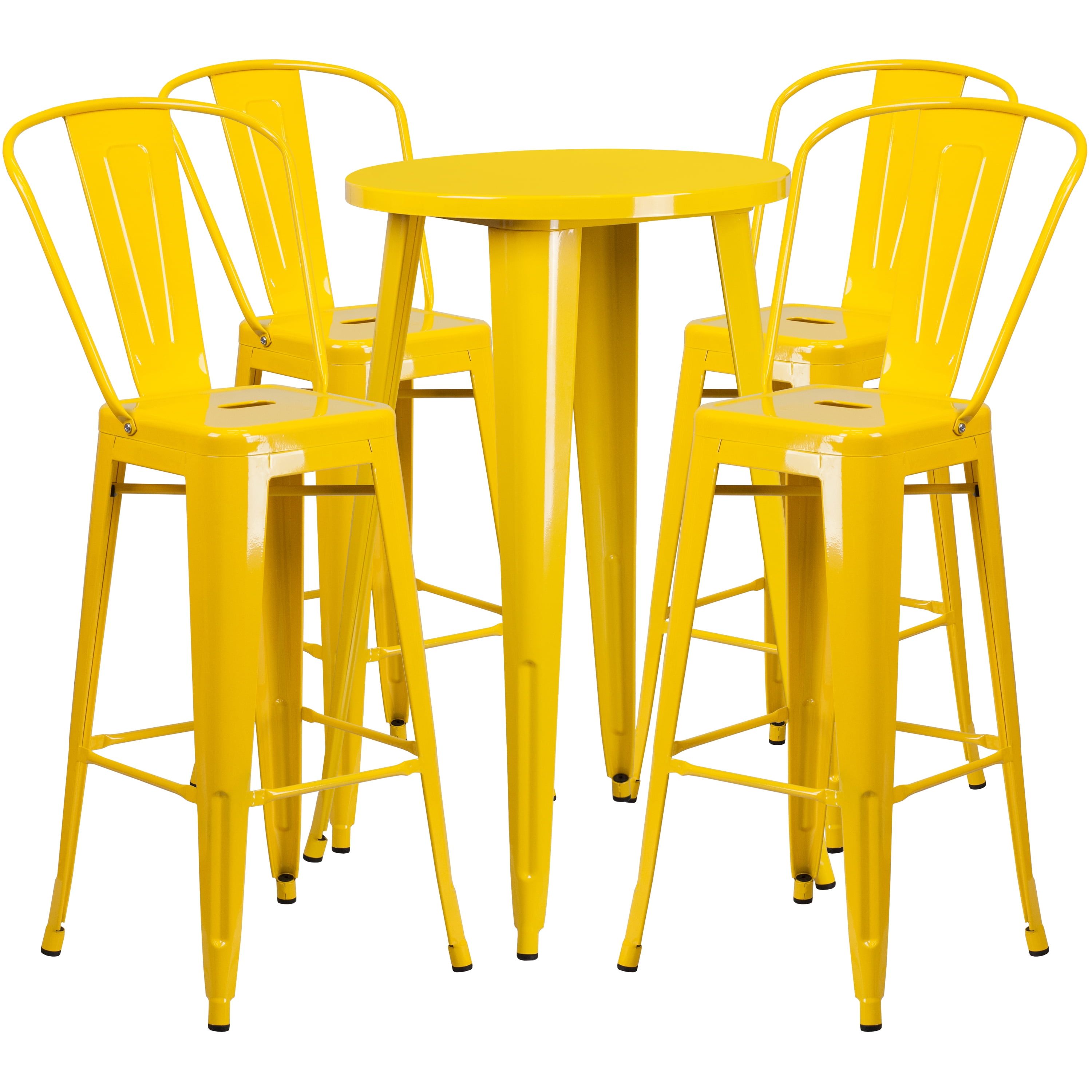 Yellow Metal Round Bar Table Set with 4 Stools