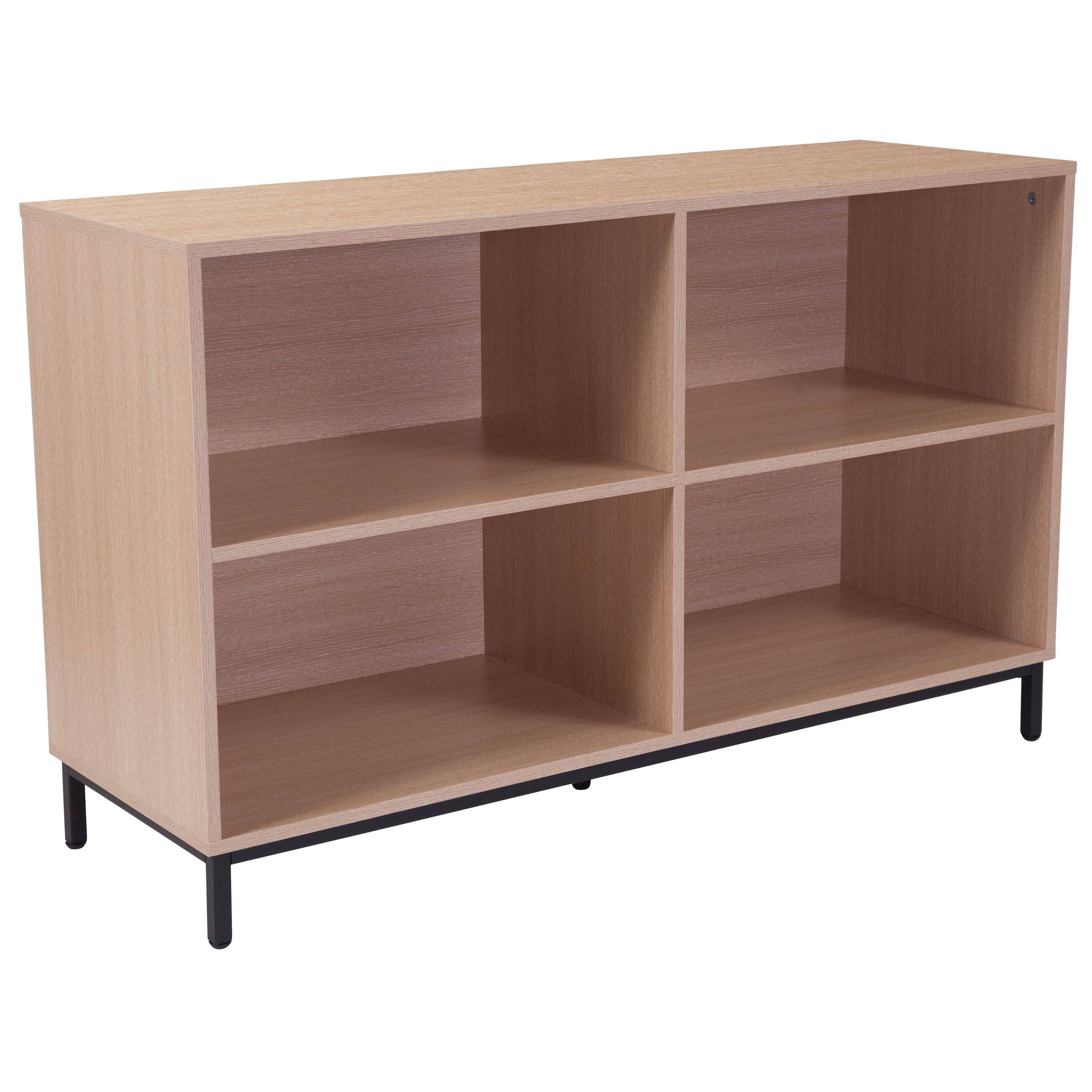 Kids Black and Oak Wood Grain 4-Shelf Bookcase