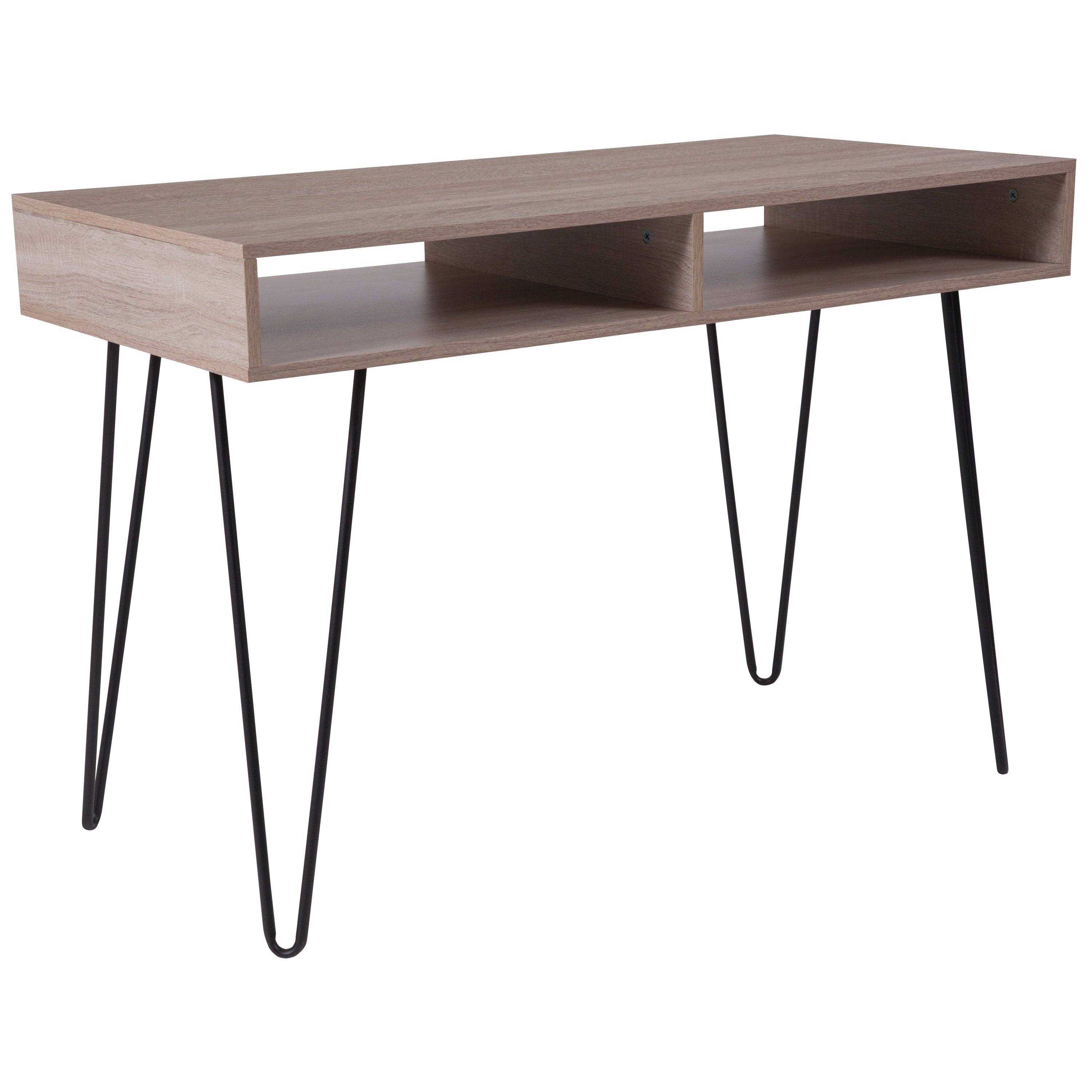 Franklin Mid-Century Modern Oak Finish Desk with Black Metal Legs