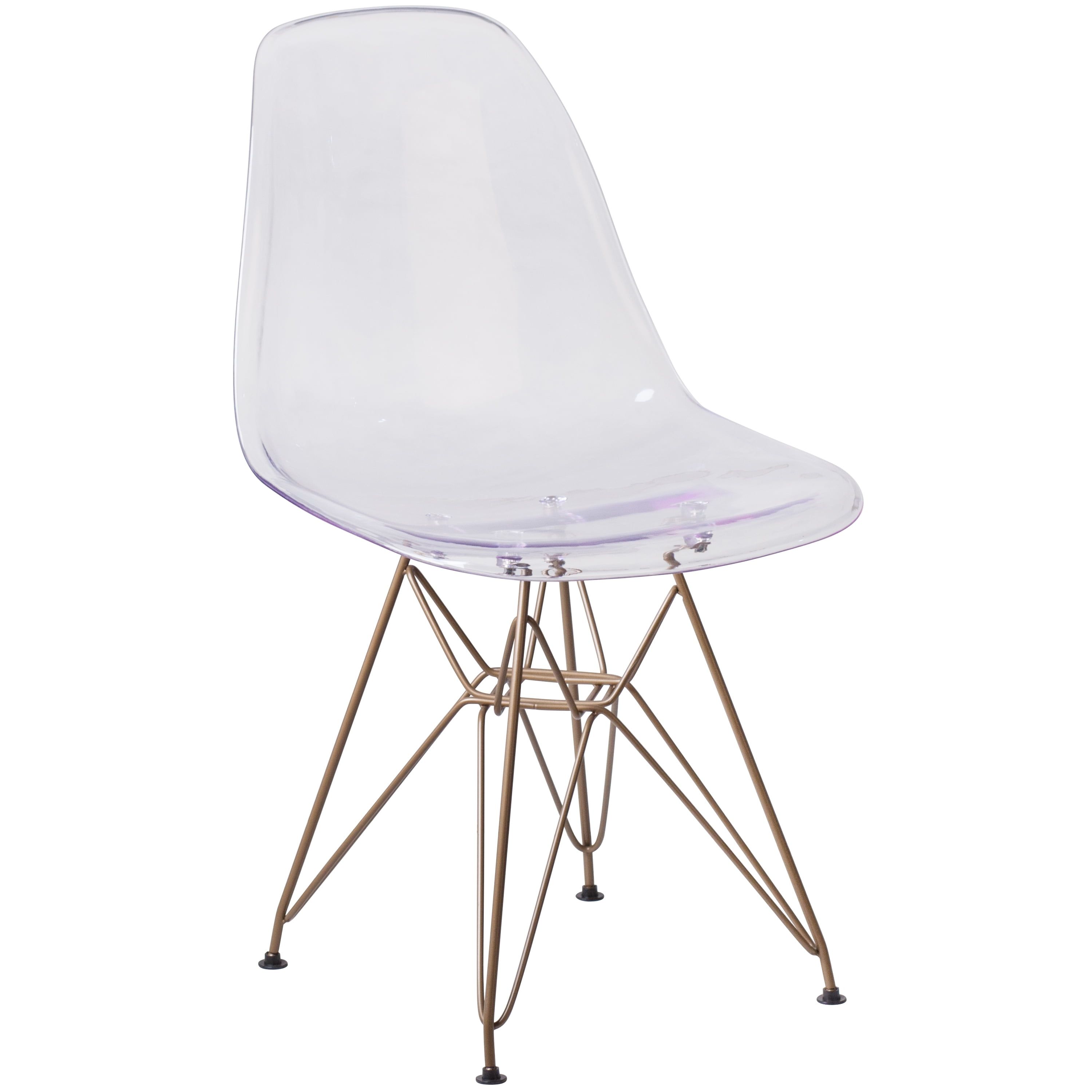 Elon Clear Polypropylene Armless Chair with Gold Metal Base