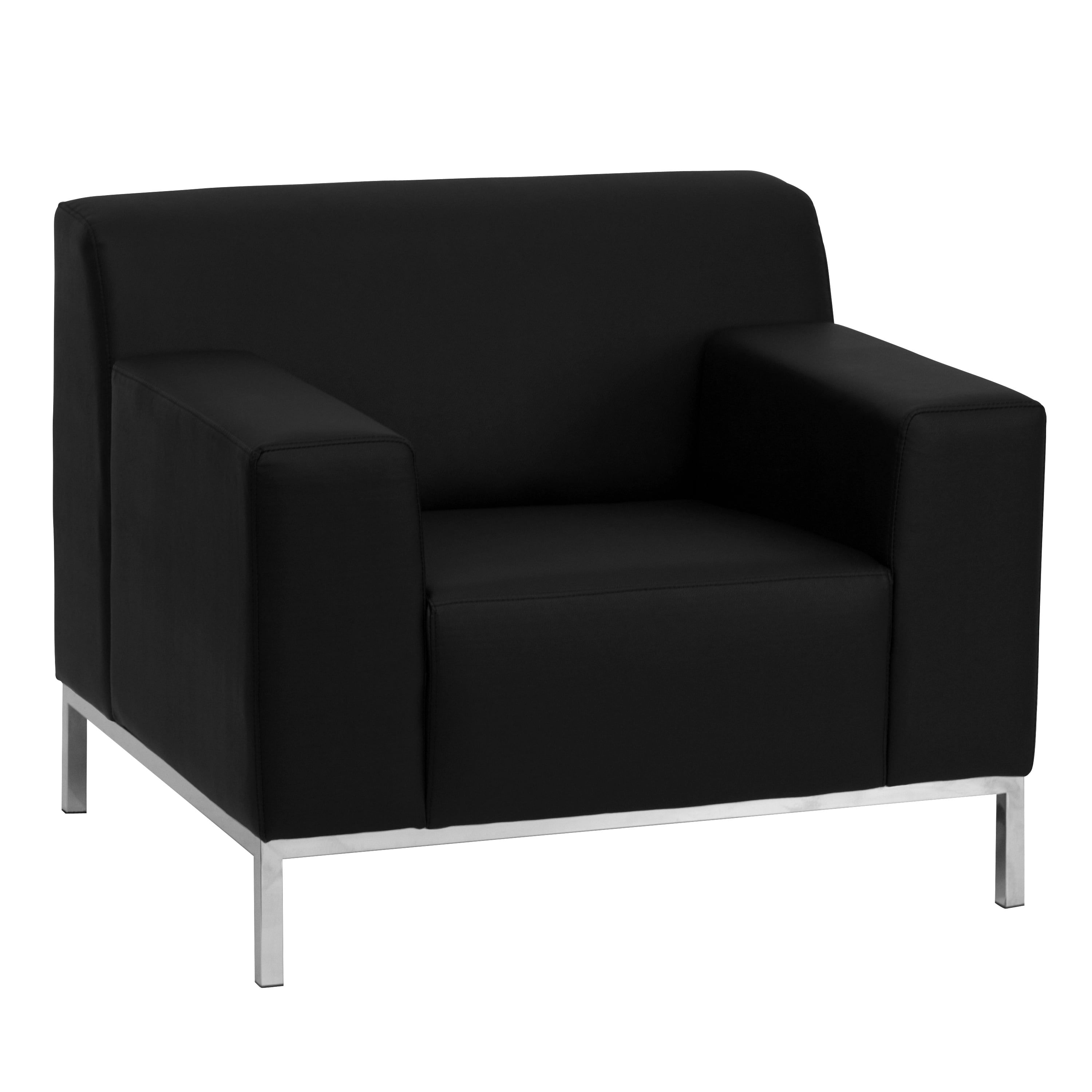 Contemporary Black LeatherSoft Chair with Stainless Steel Frame