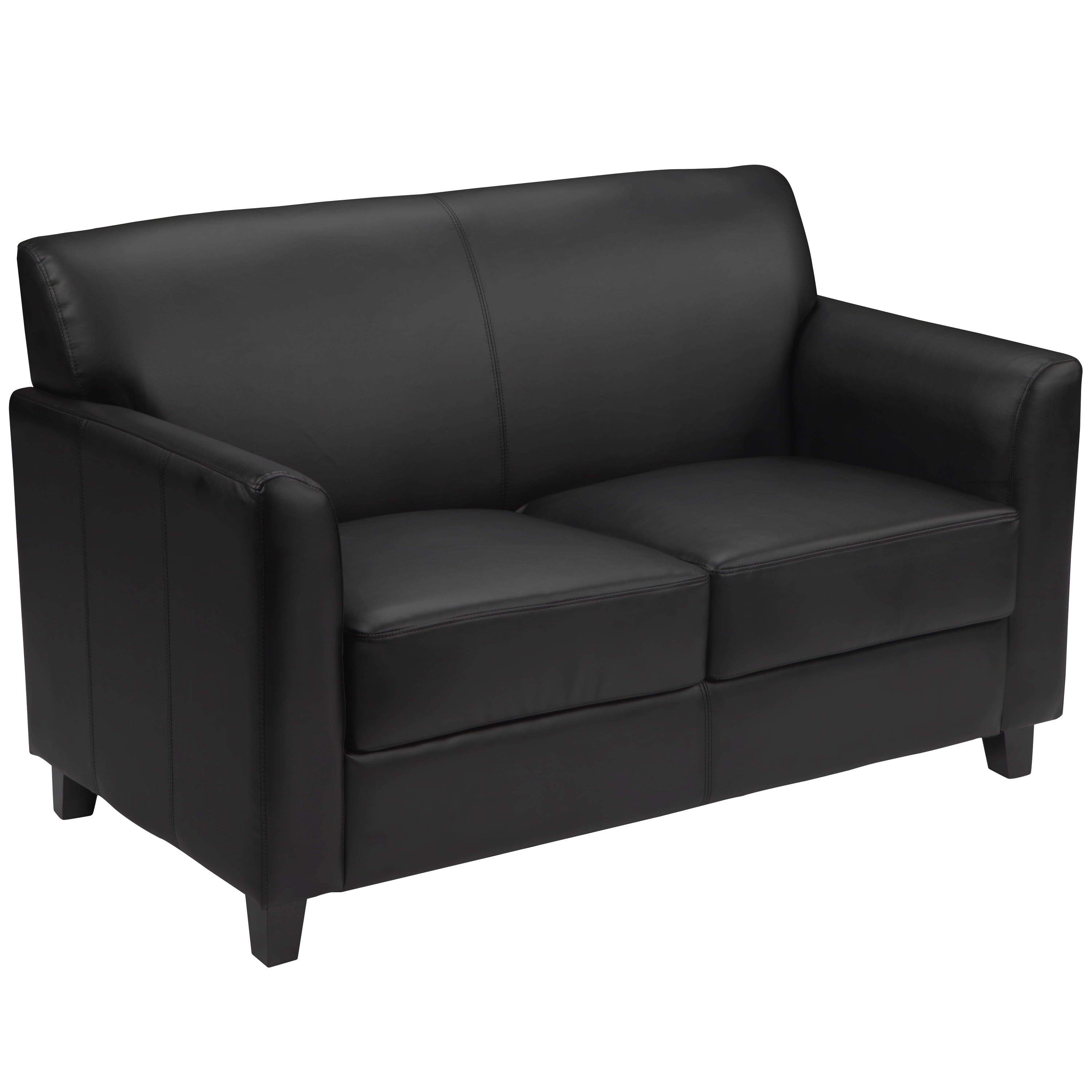 Black Faux Leather Reception Loveseat with Flared Arms