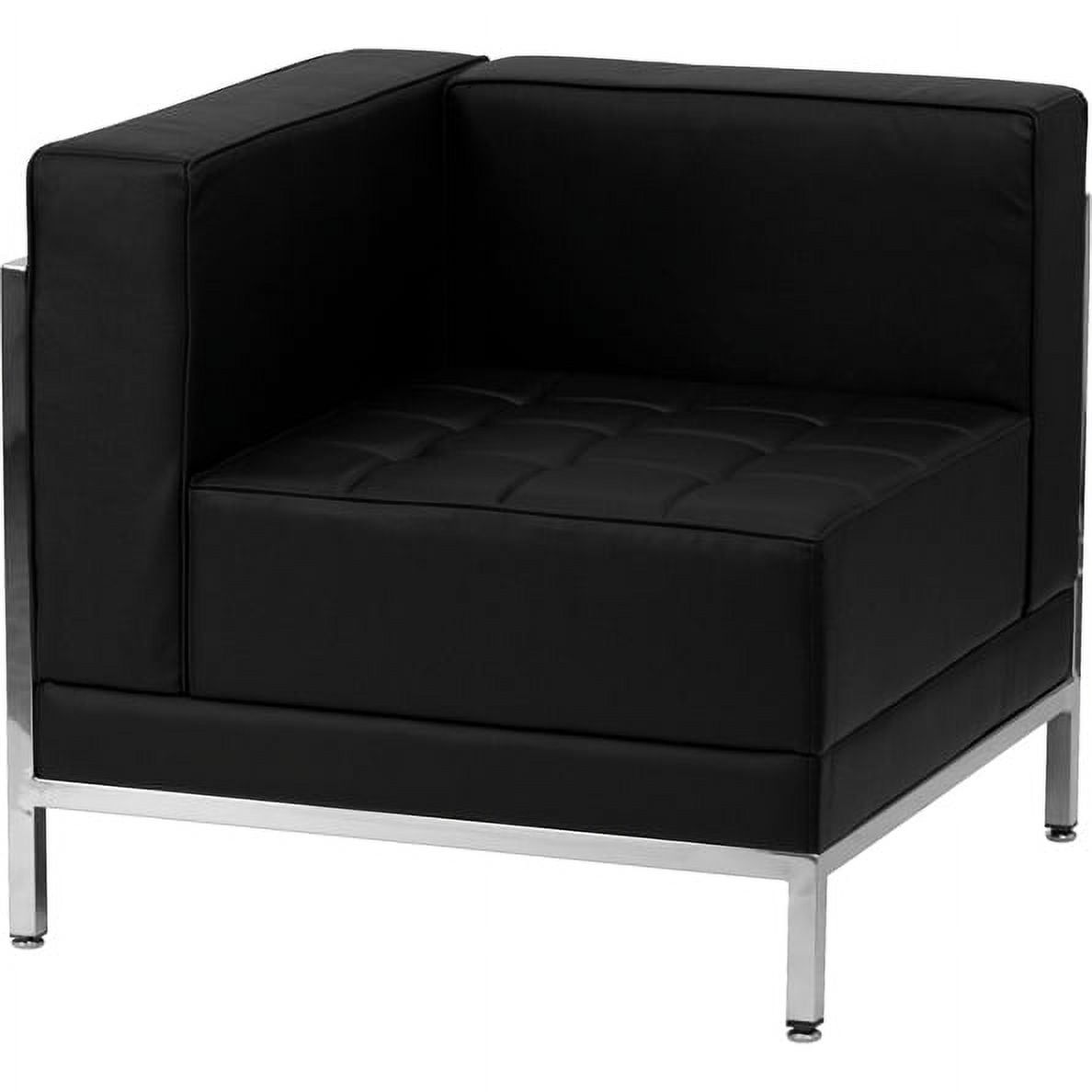 Black LeatherSoft Modular Left Corner Chair with Stainless Steel Frame