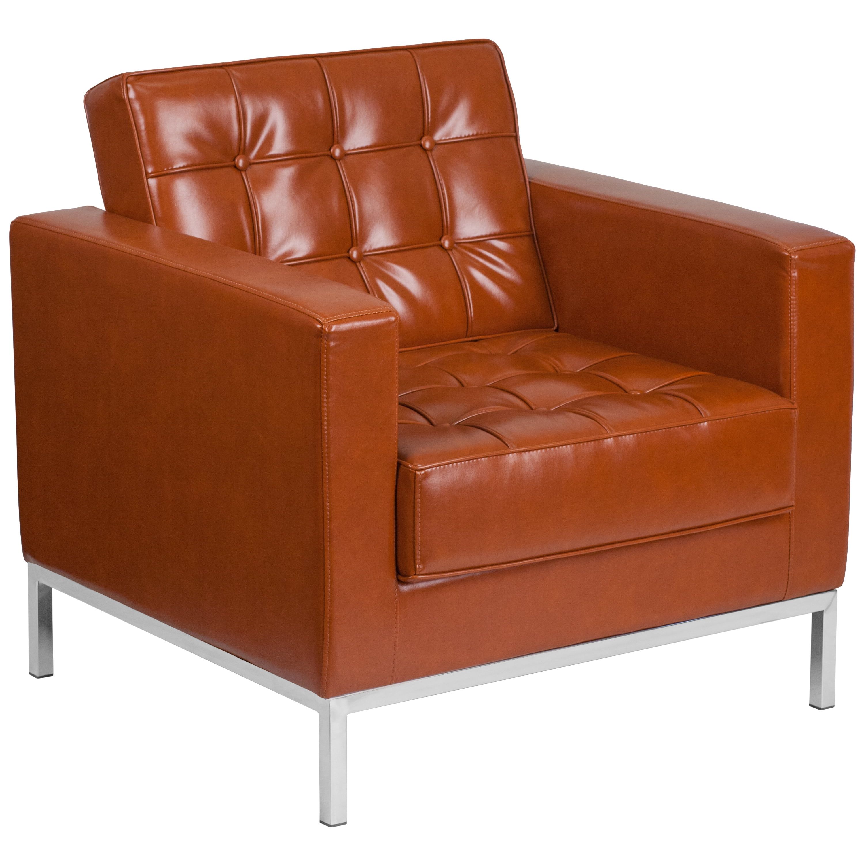 Cognac LeatherSoft Chair with Stainless Steel Frame