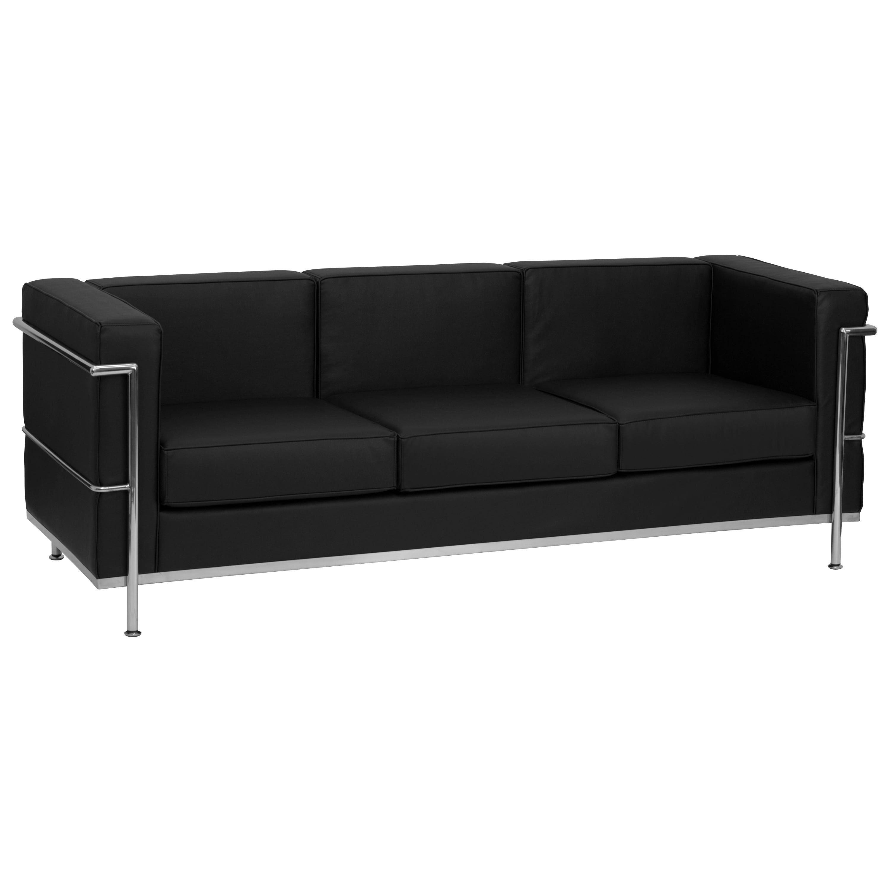 Black Faux Leather Sofa with Metal Frame